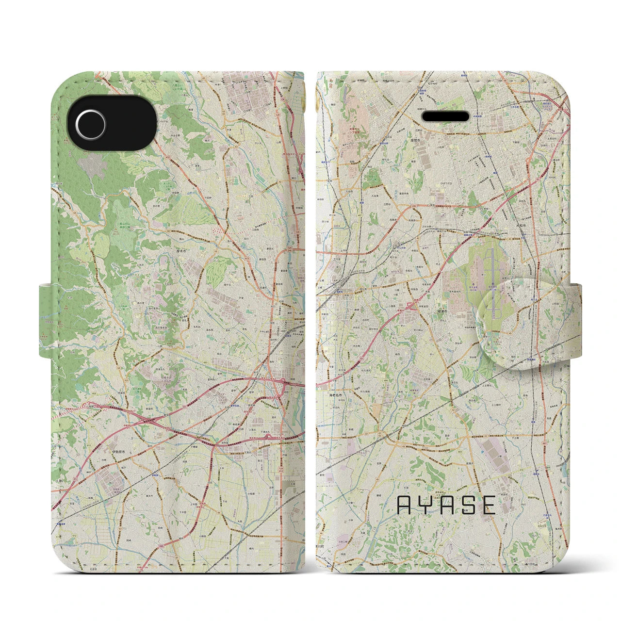 【綾瀬(神奈川県)】地図柄iPhoneケース(手帳タイプ)ナチュラル・iPhone SE(第3 / 第2世代) / 8 / 7 / 6s / 6 用