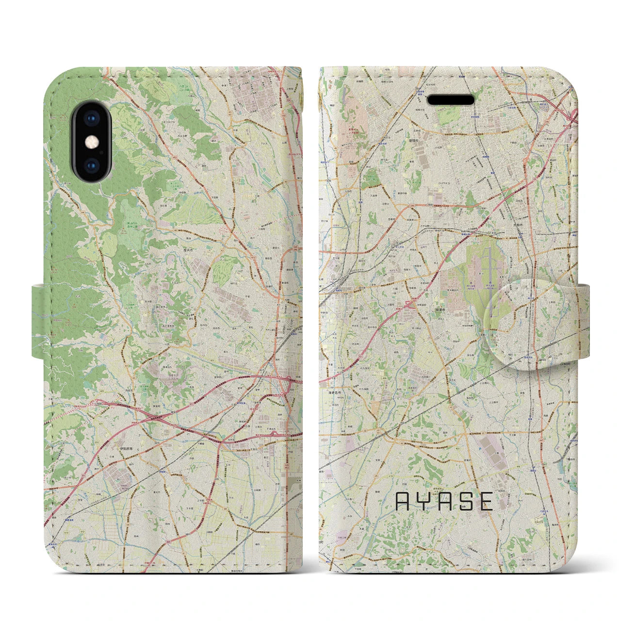 【綾瀬(神奈川県)】地図柄iPhoneケース(手帳タイプ)ナチュラル・iPhone XS / X 用