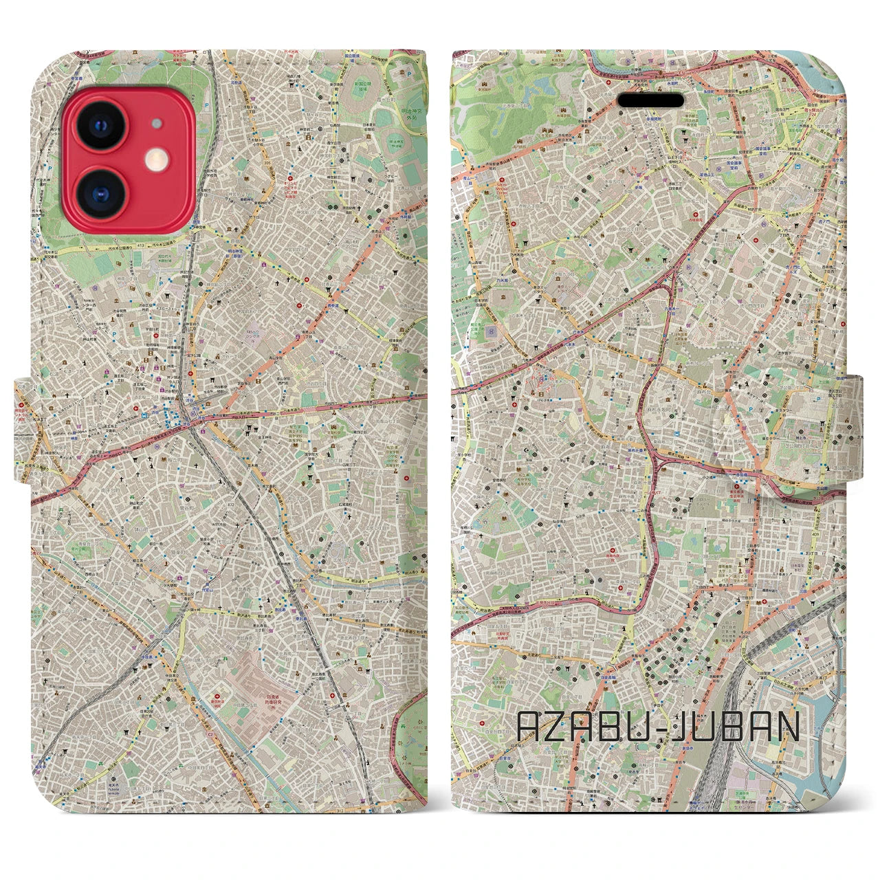 【麻布十番(東京都)】地図柄iPhoneケース(手帳タイプ)ナチュラル・iPhone 11 用