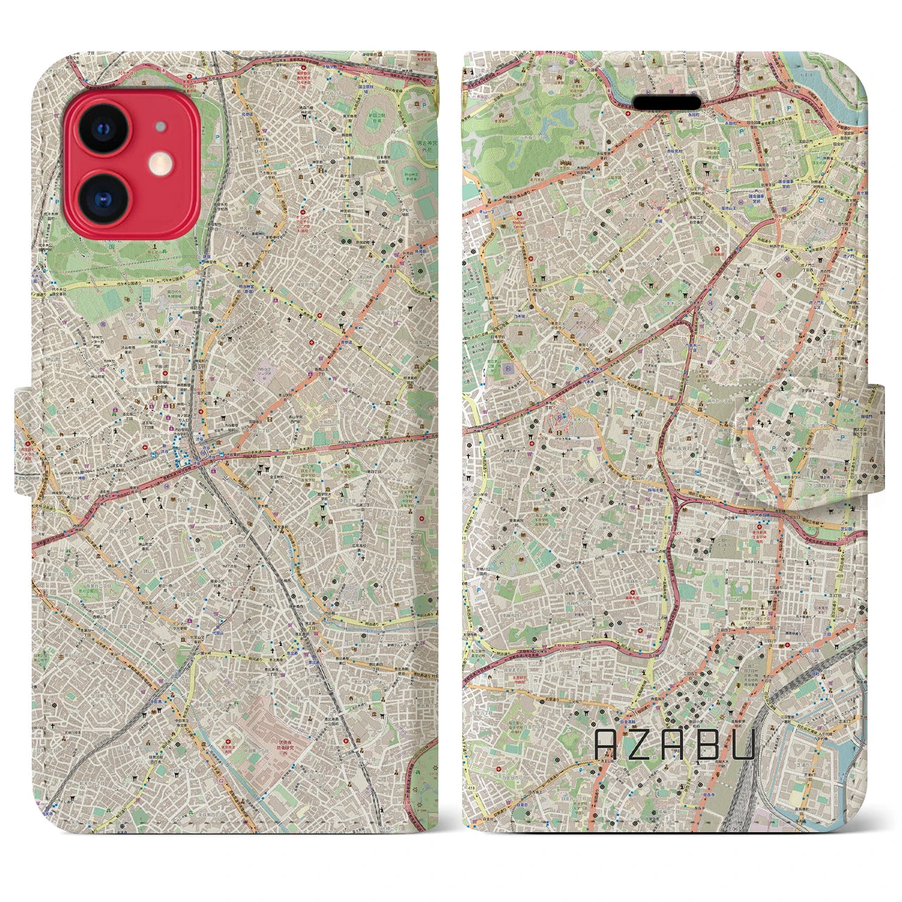 【麻布(東京都)】地図柄iPhoneケース(手帳タイプ)ナチュラル・iPhone 11 用
