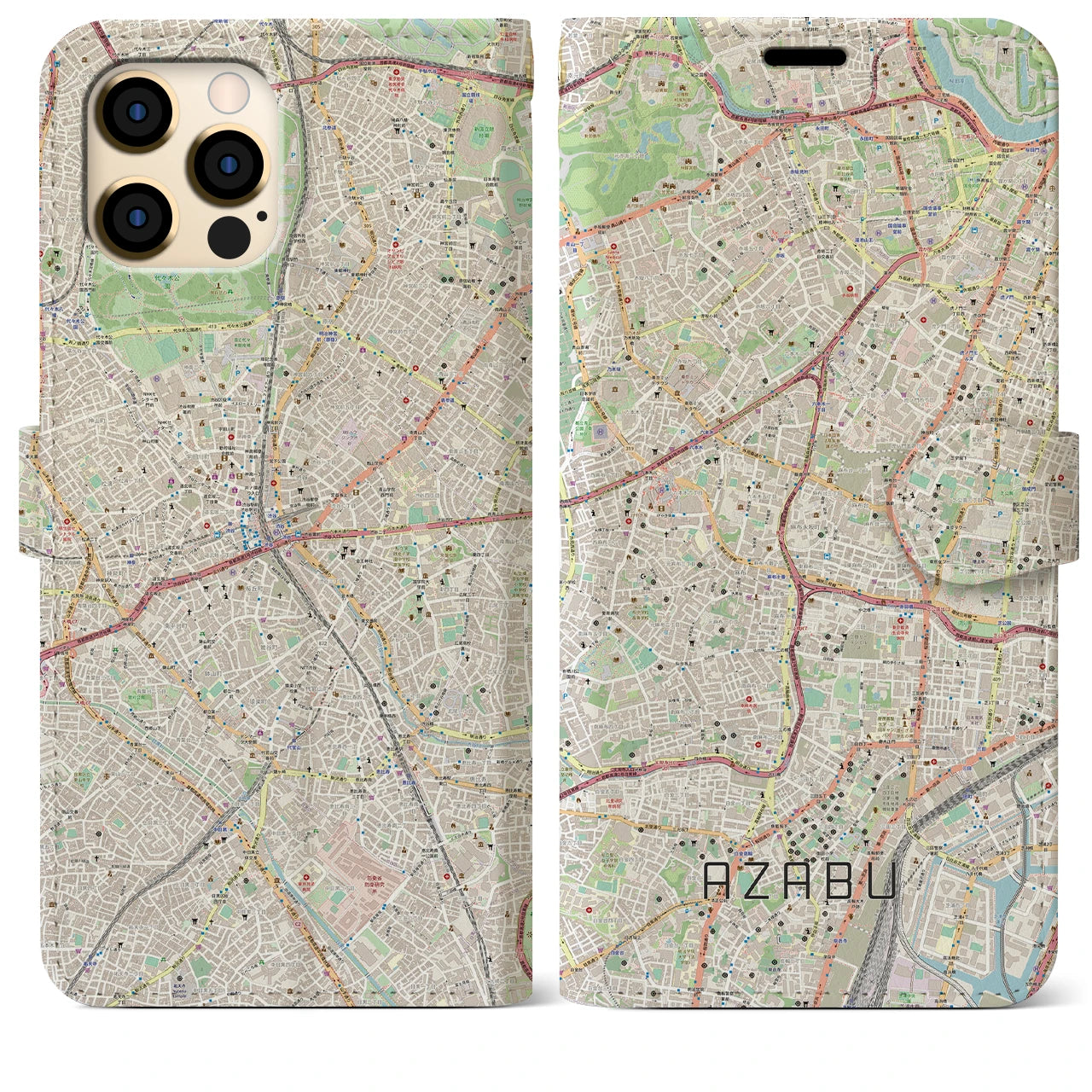 【麻布(東京都)】地図柄iPhoneケース(手帳タイプ)ナチュラル・iPhone 12 Pro Max 用