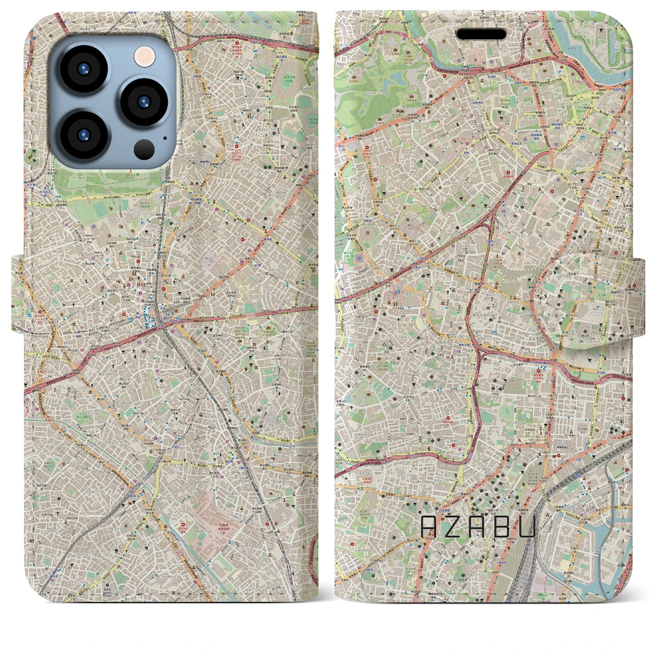 【麻布(東京都)】地図柄iPhoneケース(手帳タイプ)ナチュラル・iPhone 13 Pro Max 用