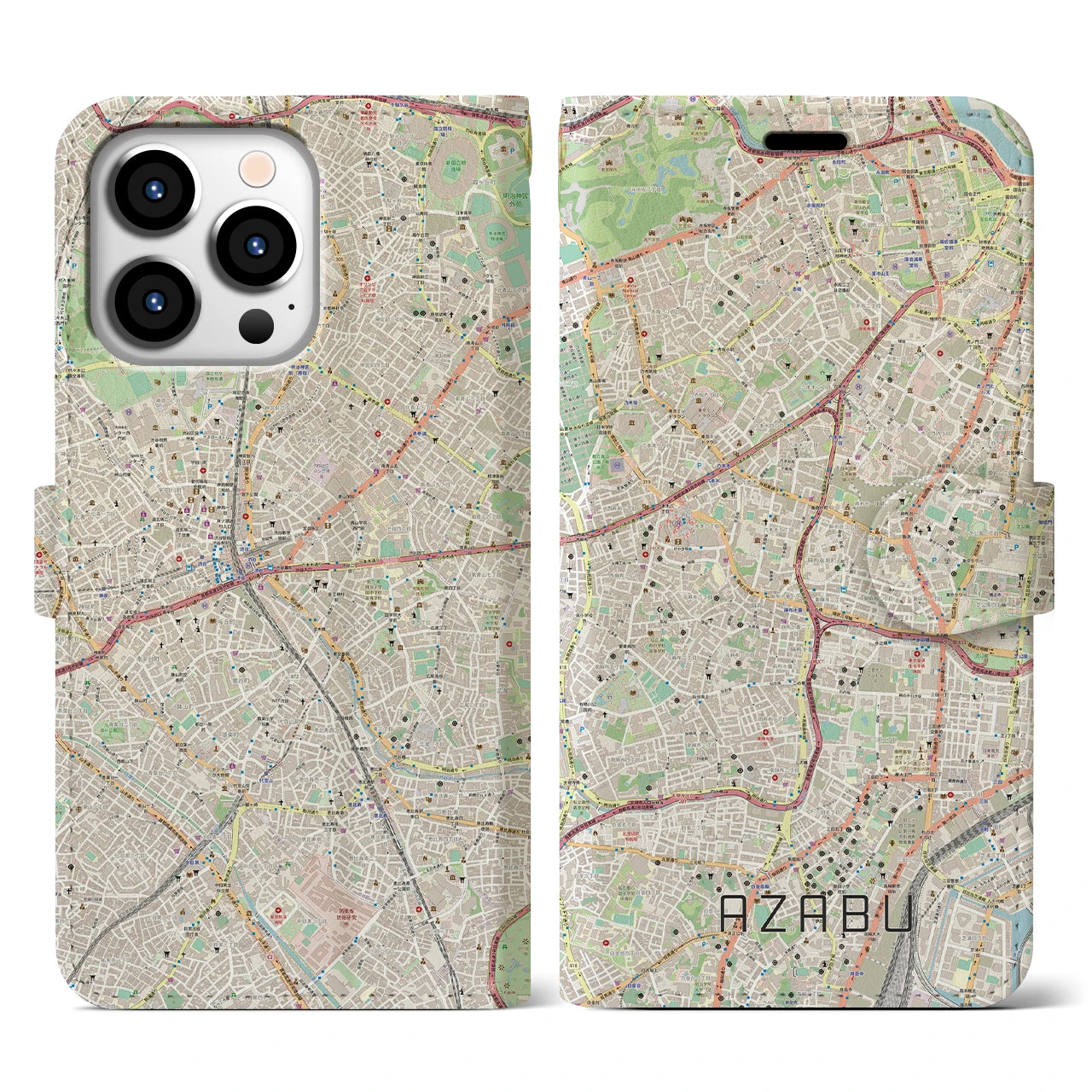 【麻布(東京都)】地図柄iPhoneケース(手帳タイプ)ナチュラル・iPhone 13 Pro 用