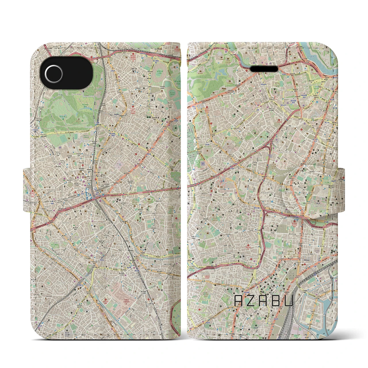 【麻布(東京都)】地図柄iPhoneケース(手帳タイプ)ナチュラル・iPhone SE(第3 / 第2世代) / 8 / 7 / 6s / 6 用