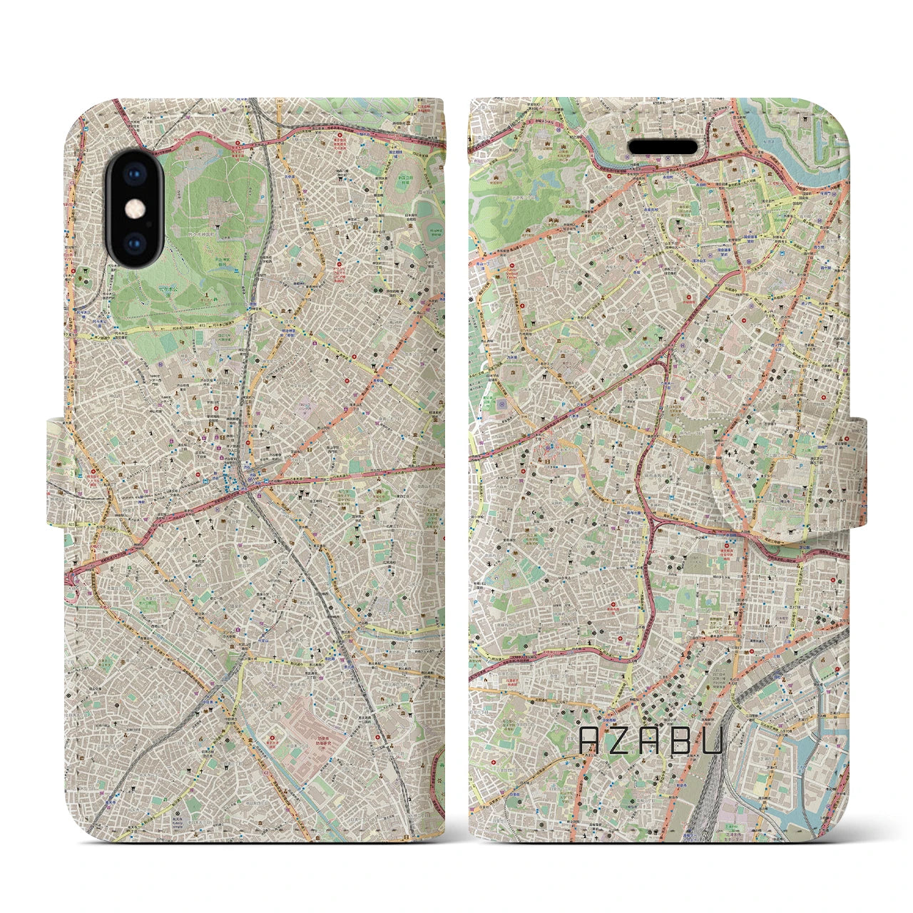 【麻布(東京都)】地図柄iPhoneケース(手帳タイプ)ナチュラル・iPhone XS / X 用