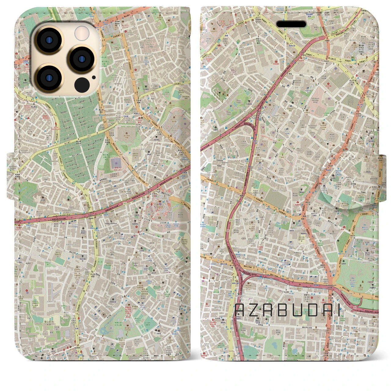 【麻布台(東京都)】地図柄iPhoneケース(手帳タイプ)ナチュラル・iPhone 12 Pro Max 用