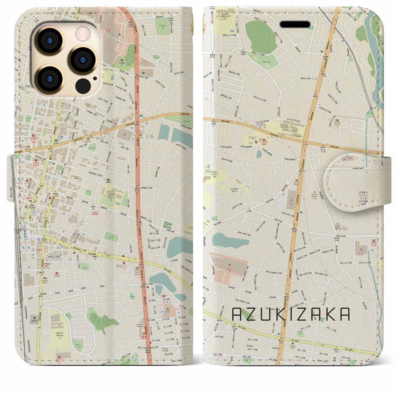 【小豆坂(愛知県)】地図柄iPhoneケース(手帳タイプ)ナチュラル・iPhone 12 Pro Max 用