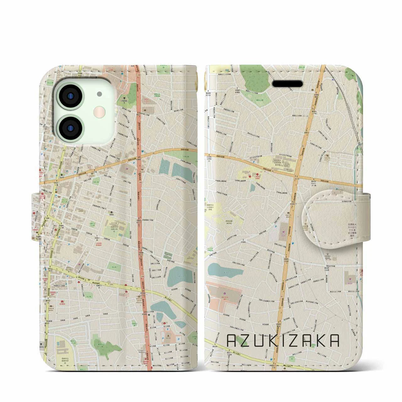 【小豆坂(愛知県)】地図柄iPhoneケース(手帳タイプ)ナチュラル・iPhone 12 mini 用