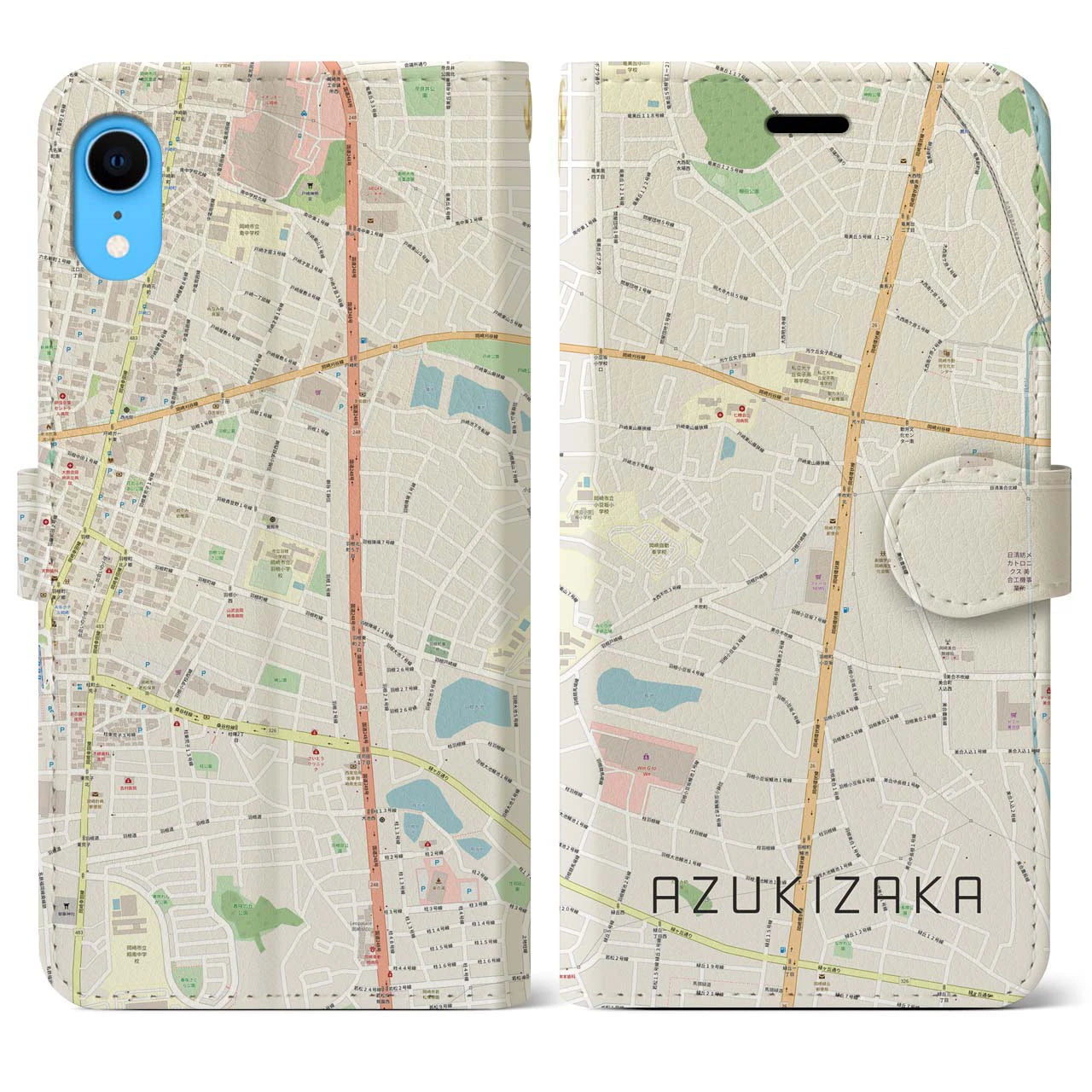 【小豆坂(愛知県)】地図柄iPhoneケース(手帳タイプ)ナチュラル・iPhone XR 用