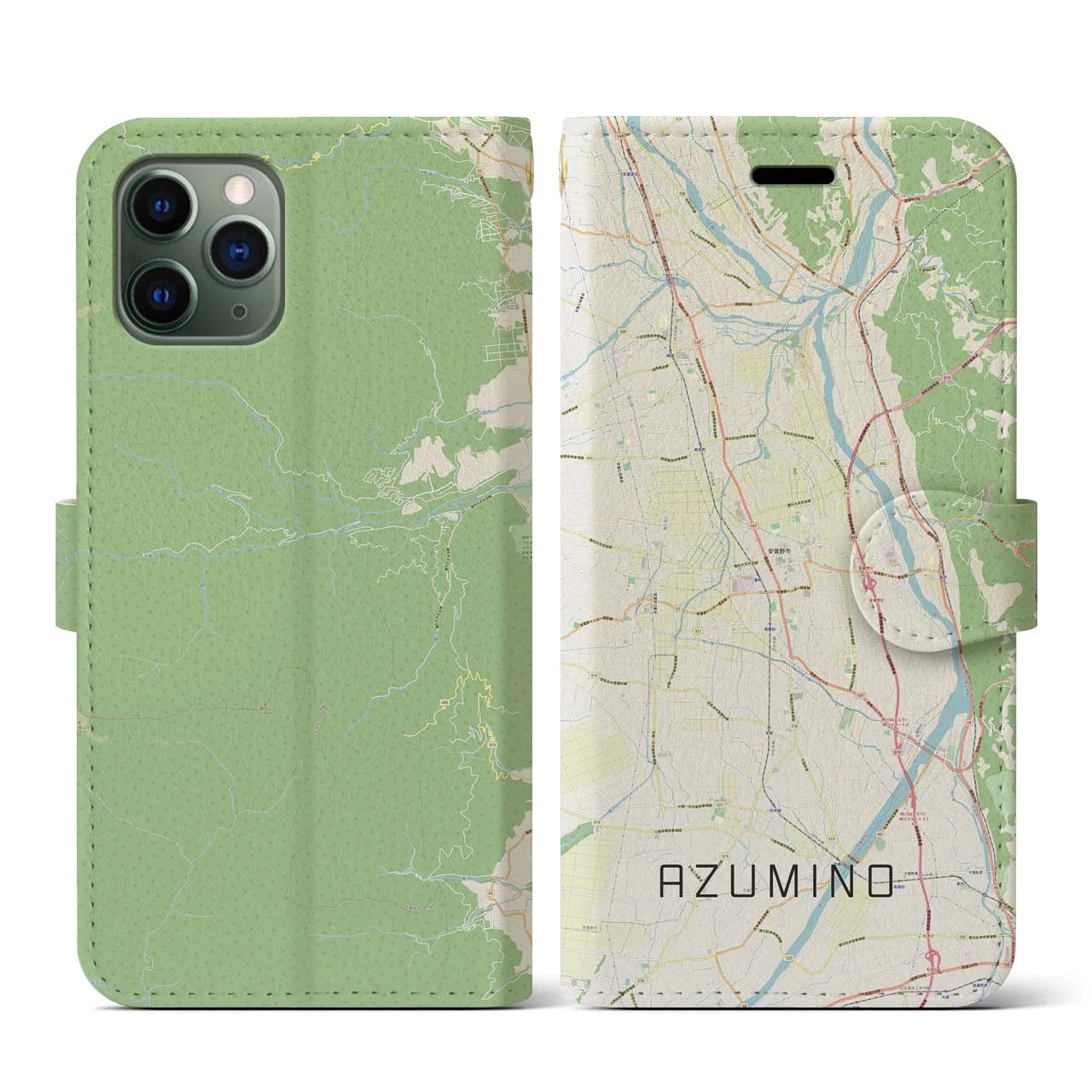 【安曇野(長野県)】地図柄iPhoneケース(手帳タイプ)ナチュラル・iPhone 11 Pro 用