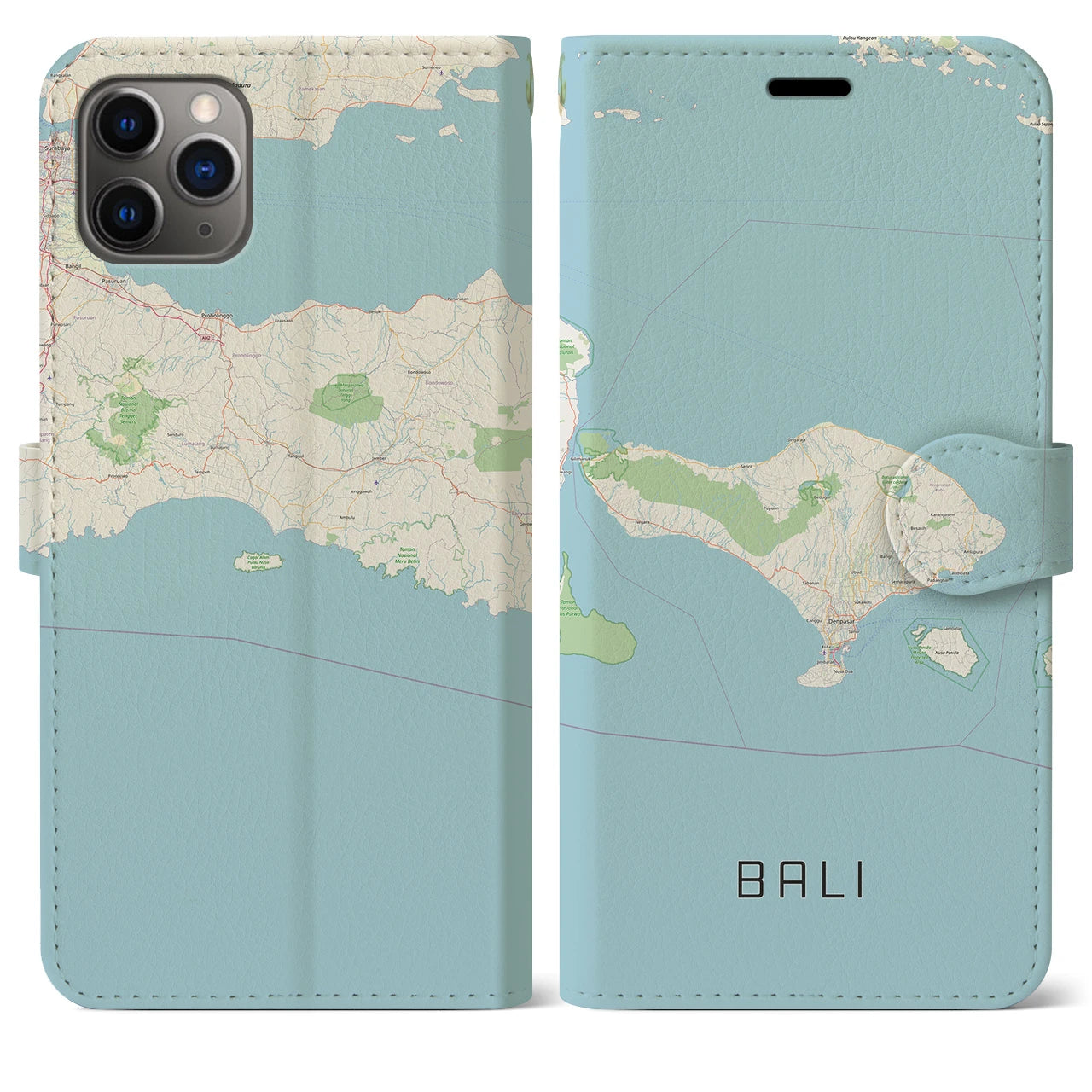 【バリ(インドネシア)】地図柄iPhoneケース(手帳タイプ)ナチュラル・iPhone 11 Pro Max 用