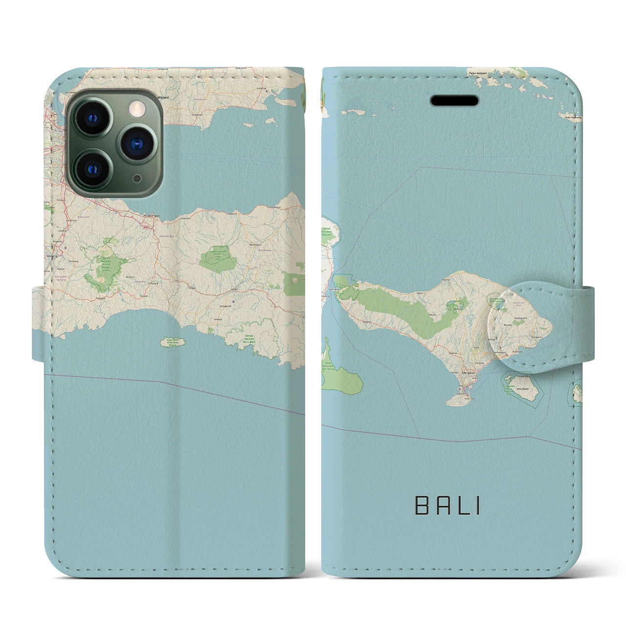 【バリ(インドネシア)】地図柄iPhoneケース(手帳タイプ)ナチュラル・iPhone 11 Pro 用