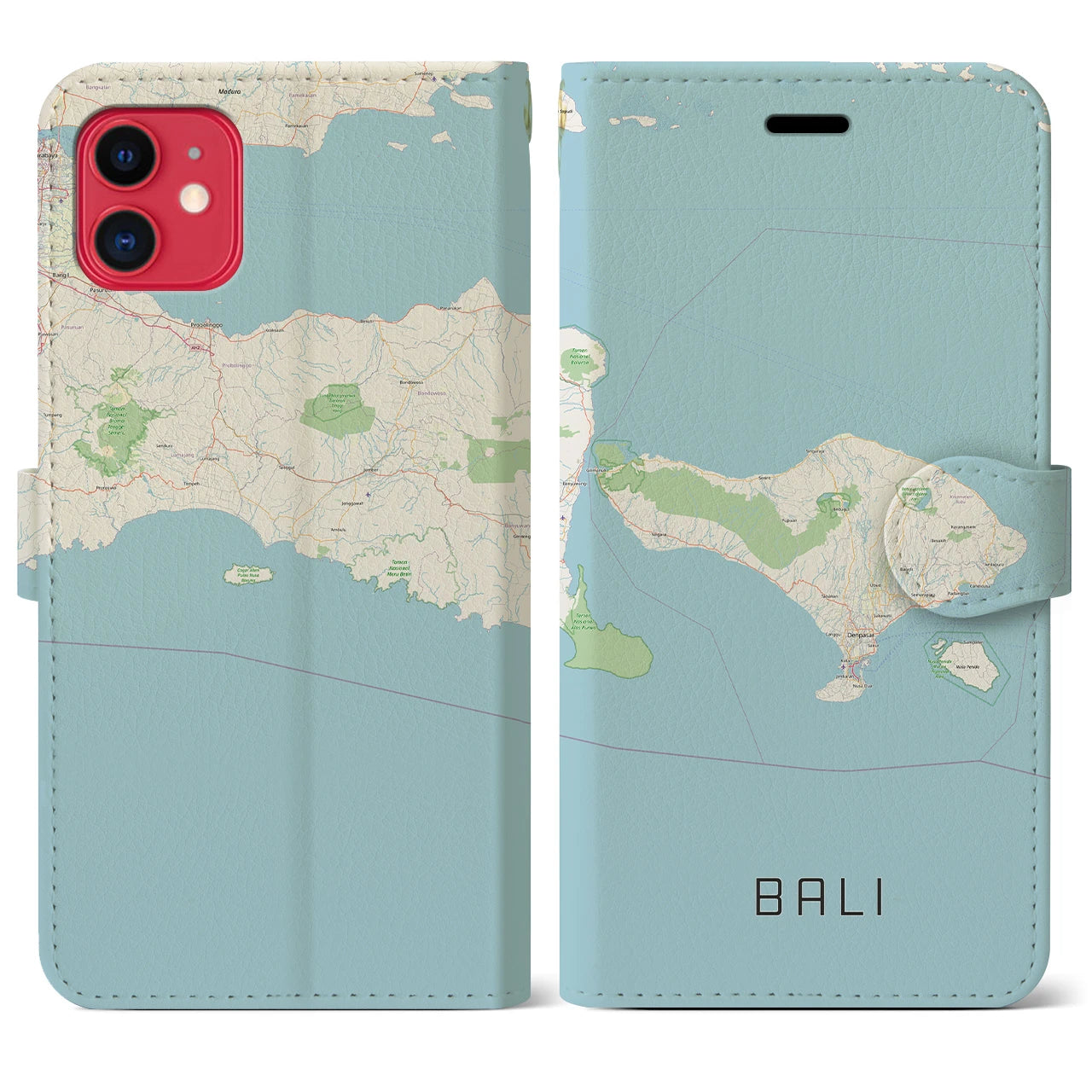 【バリ(インドネシア)】地図柄iPhoneケース(手帳タイプ)ナチュラル・iPhone 11 用