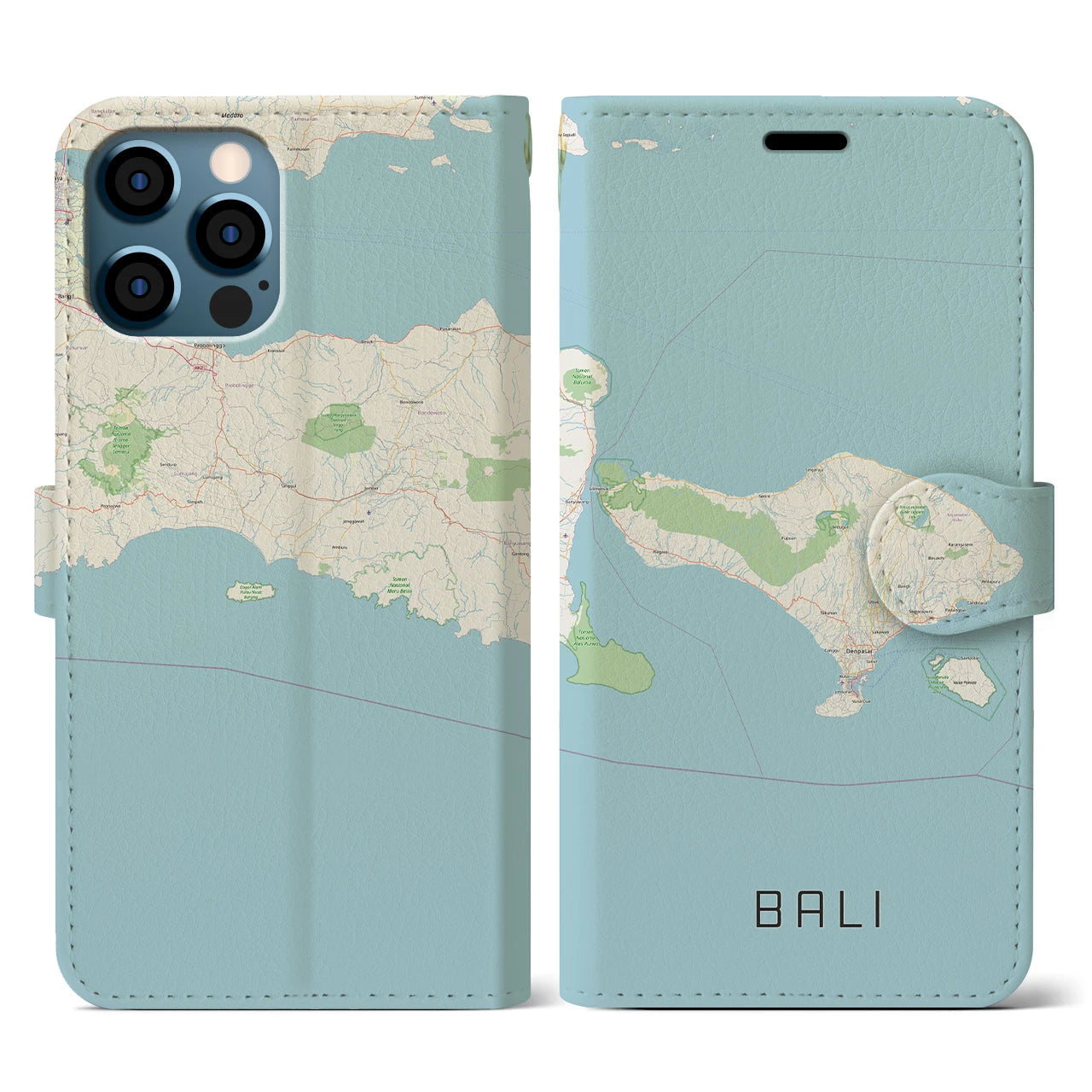 【バリ(インドネシア)】地図柄iPhoneケース(手帳タイプ)ナチュラル・iPhone 12 / 12 Pro 用