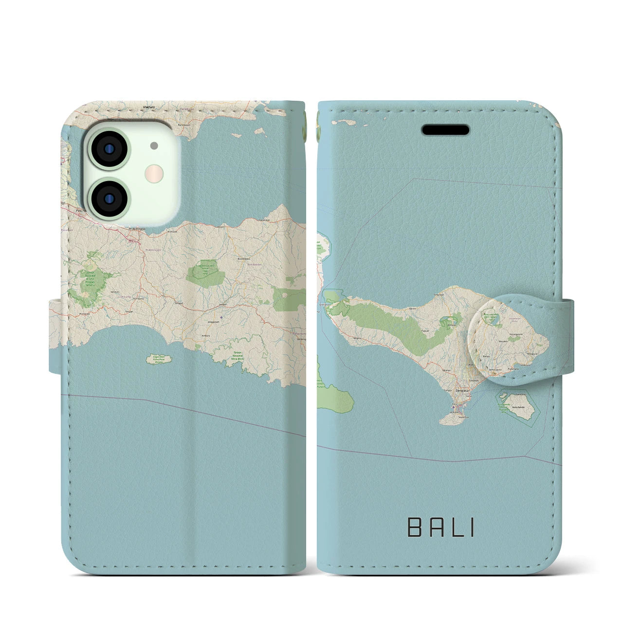 【バリ(インドネシア)】地図柄iPhoneケース(手帳タイプ)ナチュラル・iPhone 12 mini 用