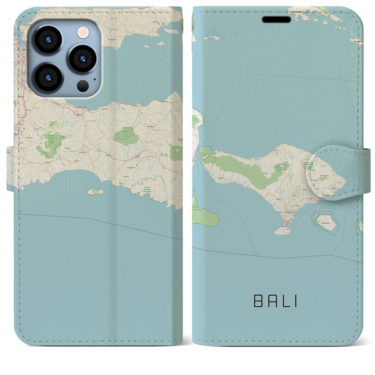 【バリ(インドネシア)】地図柄iPhoneケース(手帳タイプ)ナチュラル・iPhone 13 Pro Max 用