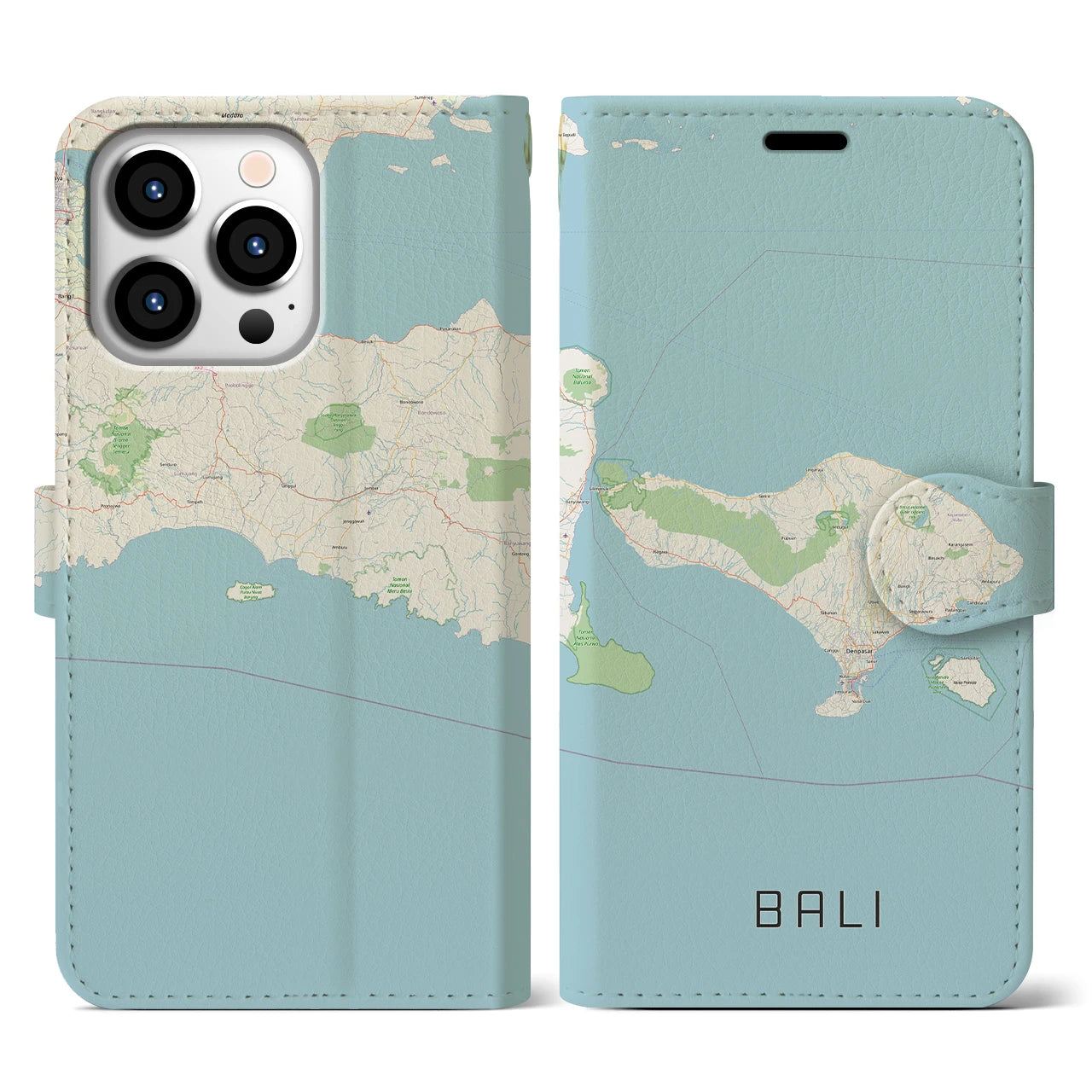 【バリ(インドネシア)】地図柄iPhoneケース(手帳タイプ)ナチュラル・iPhone 13 Pro 用