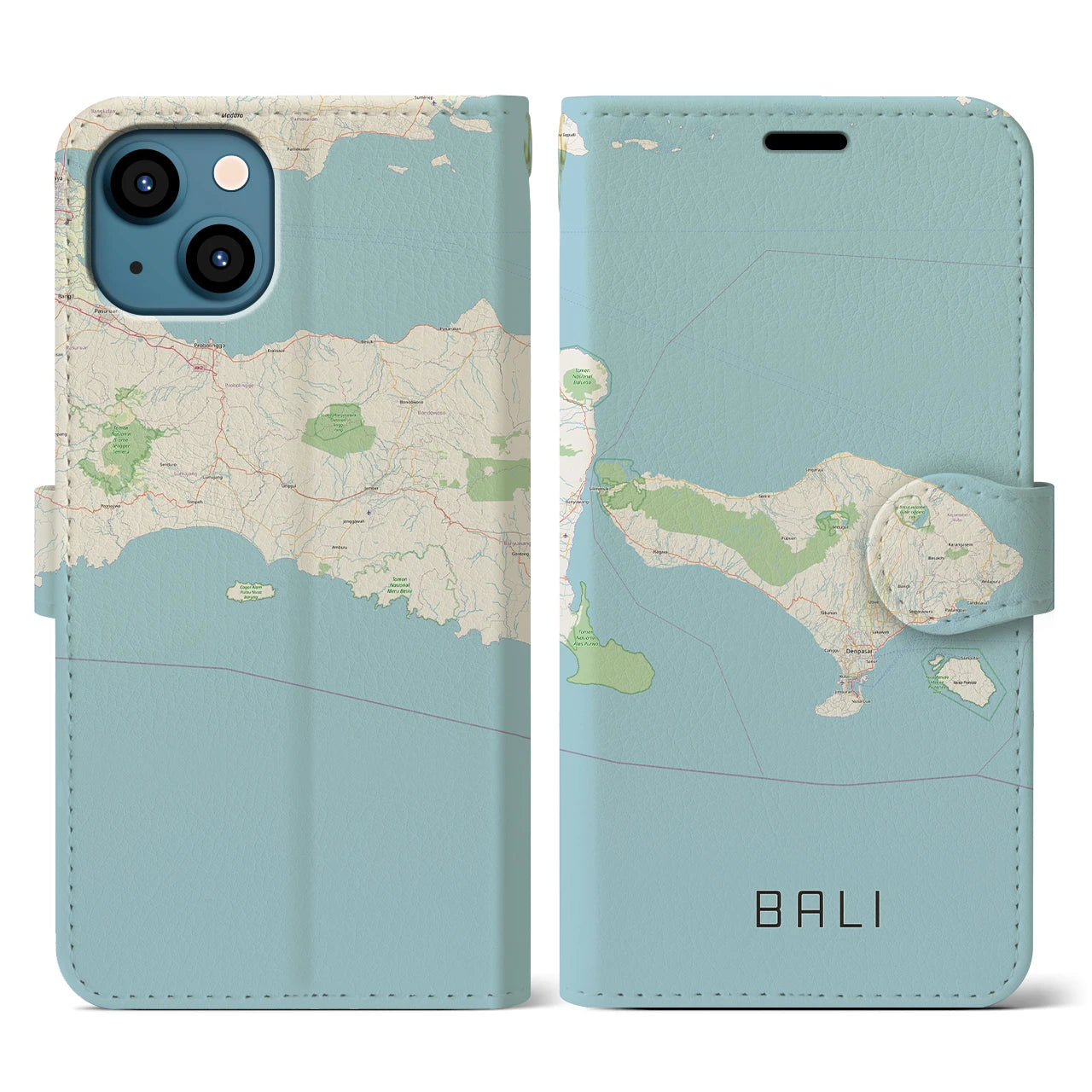 【バリ(インドネシア)】地図柄iPhoneケース(手帳タイプ)ナチュラル・iPhone 13 用
