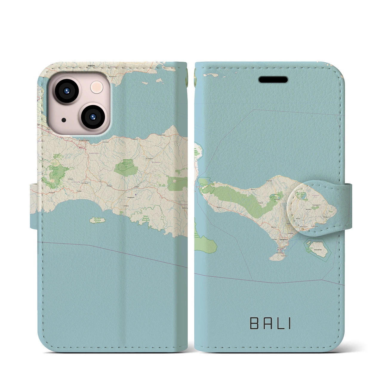 【バリ(インドネシア)】地図柄iPhoneケース(手帳タイプ)ナチュラル・iPhone 13 mini 用