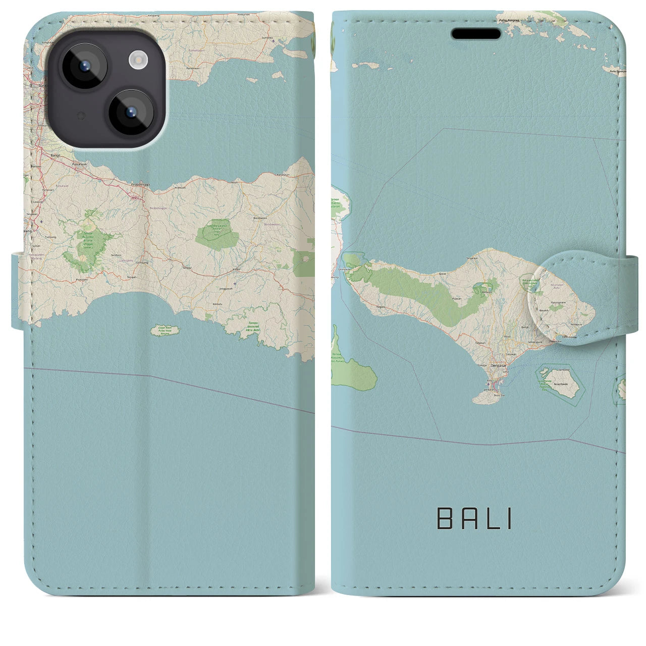 【バリ(インドネシア)】地図柄iPhoneケース(手帳タイプ)ナチュラル・iPhone 14 Plus 用