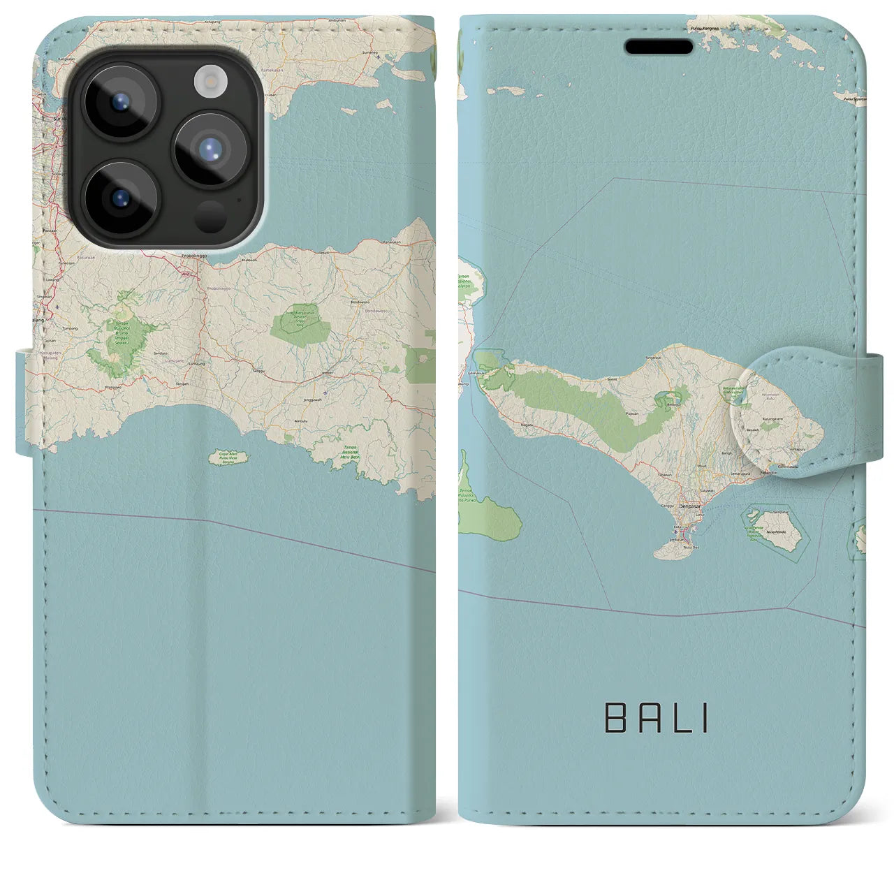 【バリ(インドネシア)】地図柄iPhoneケース(手帳タイプ)ナチュラル・iPhone 15 Pro Max 用