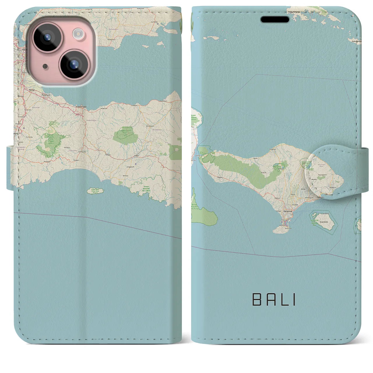 【バリ(インドネシア)】地図柄iPhoneケース(手帳タイプ)ナチュラル・iPhone 15 Plus 用