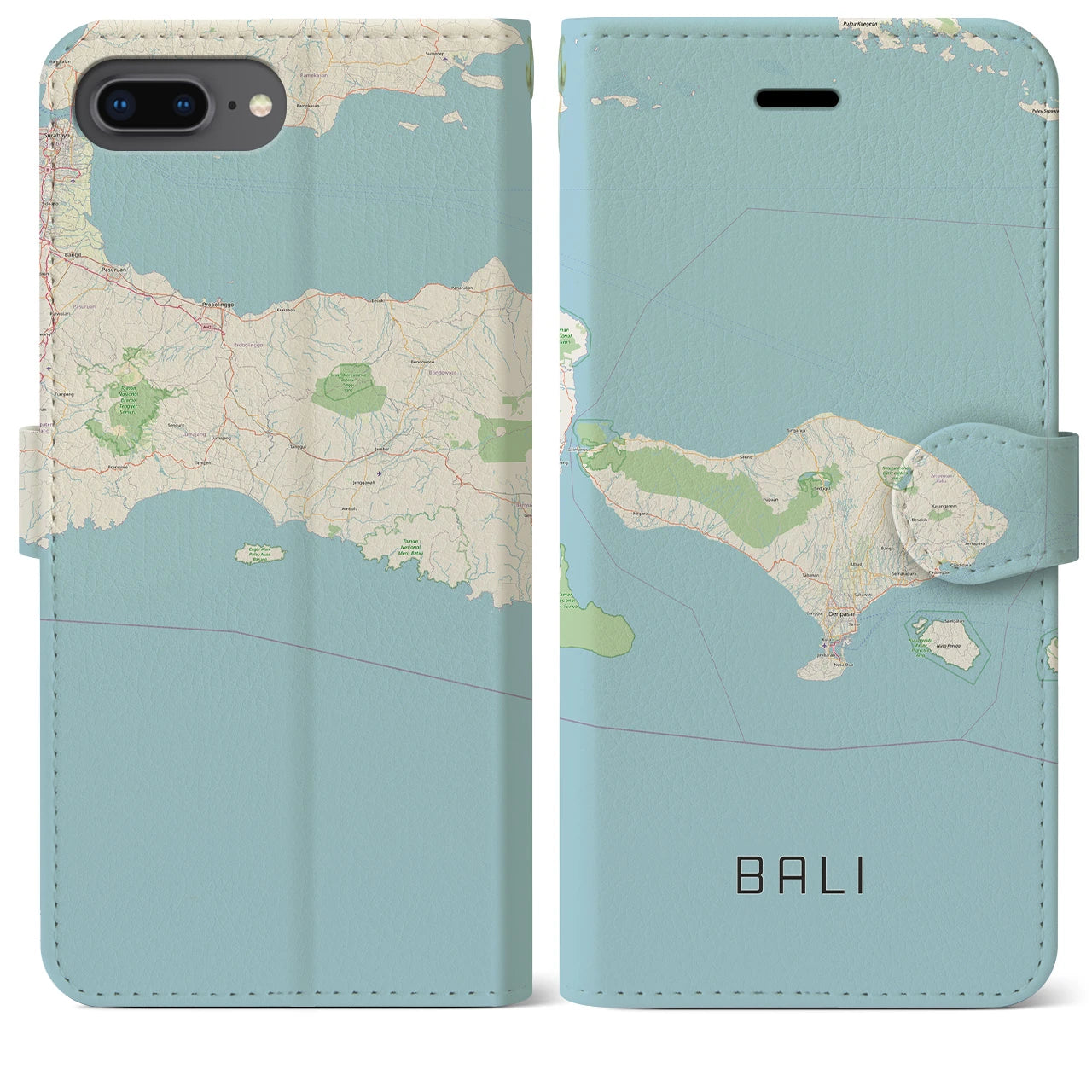 【バリ(インドネシア)】地図柄iPhoneケース(手帳タイプ)ナチュラル・iPhone 8Plus /7Plus / 6sPlus / 6Plus 用