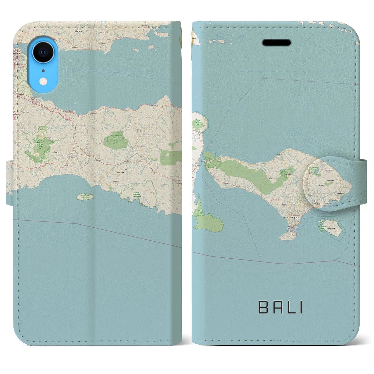 【バリ(インドネシア)】地図柄iPhoneケース(手帳タイプ)ナチュラル・iPhone XR 用