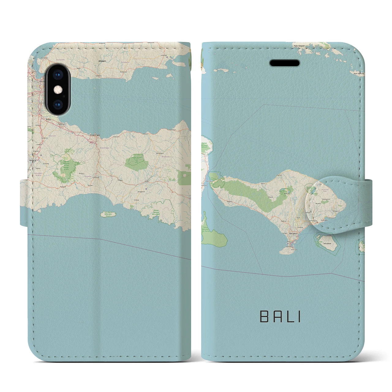 【バリ(インドネシア)】地図柄iPhoneケース(手帳タイプ)ナチュラル・iPhone XS / X 用
