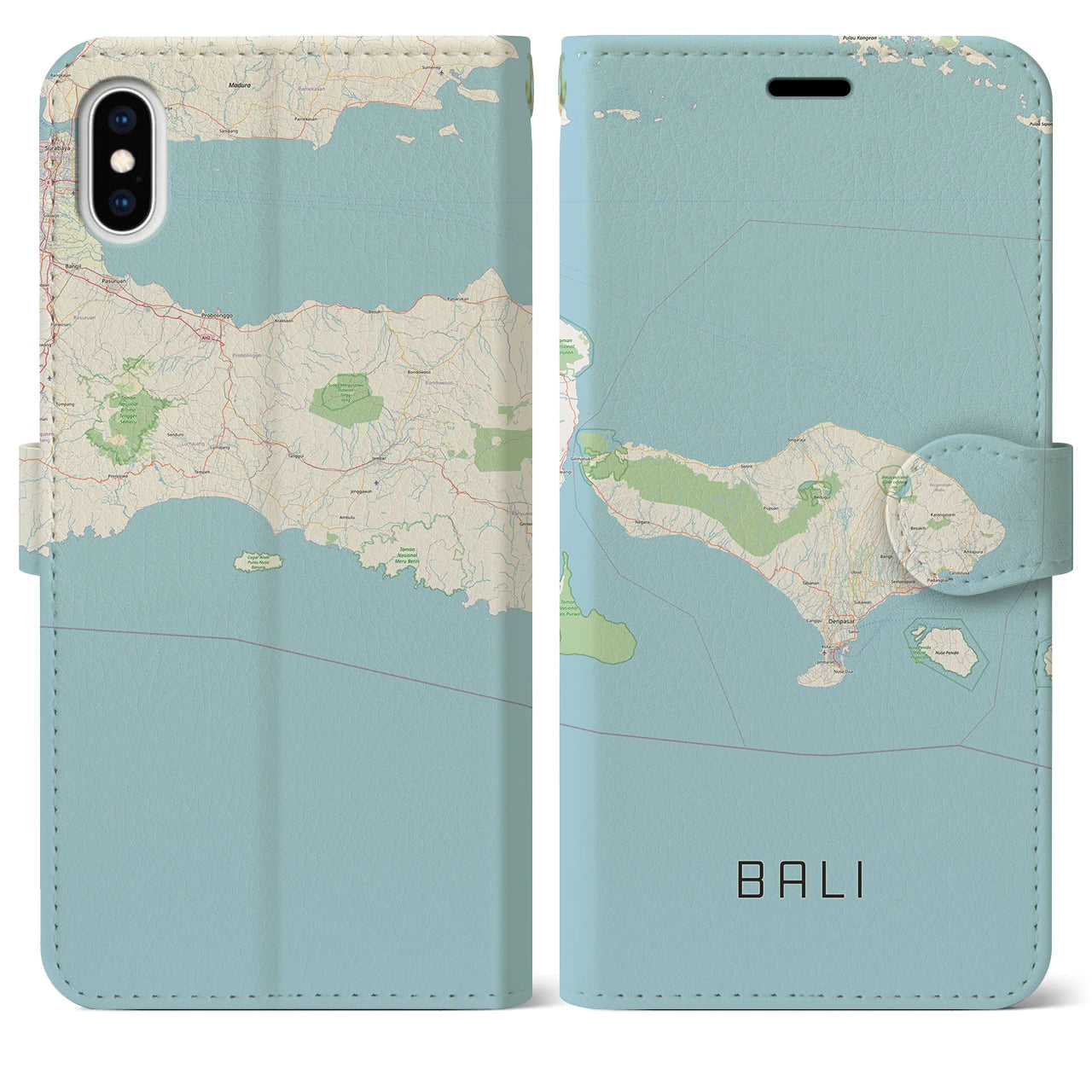 【バリ(インドネシア)】地図柄iPhoneケース(手帳タイプ)ナチュラル・iPhone XS Max 用