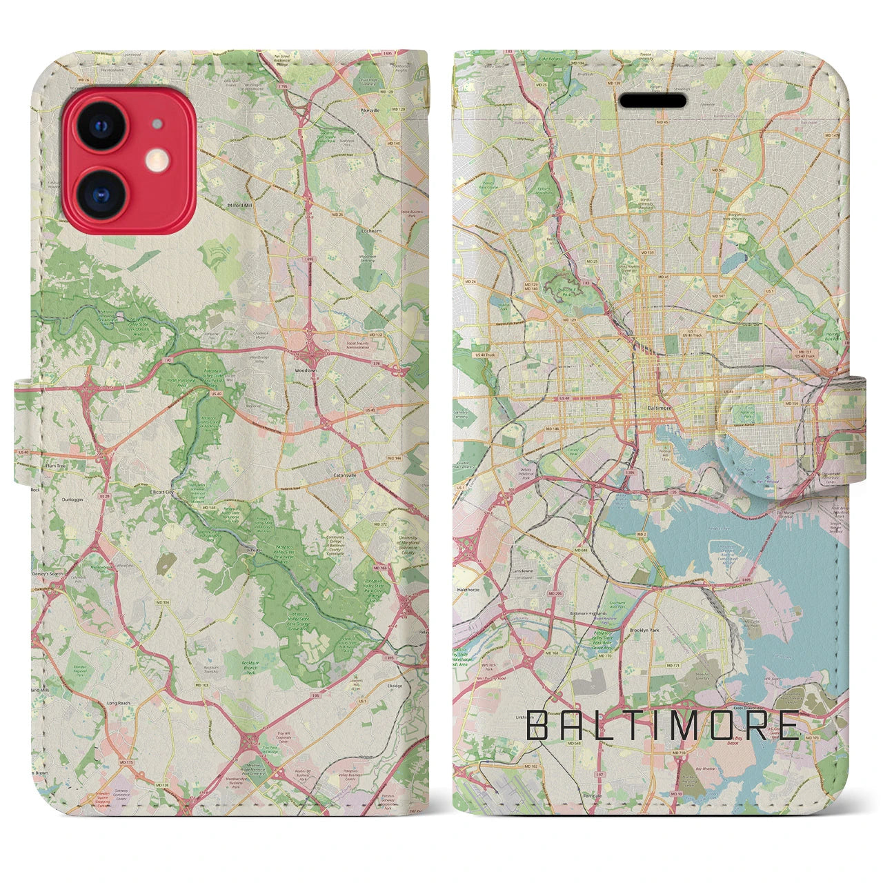 【ボルチモア(アメリカ)】地図柄iPhoneケース(手帳タイプ)ナチュラル・iPhone 11 用