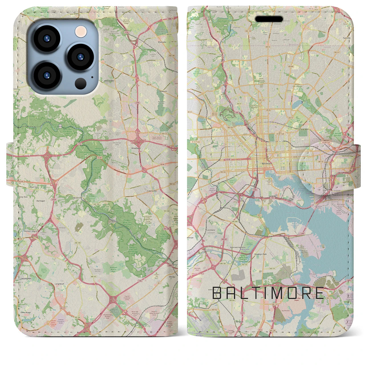 【ボルチモア(アメリカ)】地図柄iPhoneケース(手帳タイプ)ナチュラル・iPhone 13 Pro Max 用