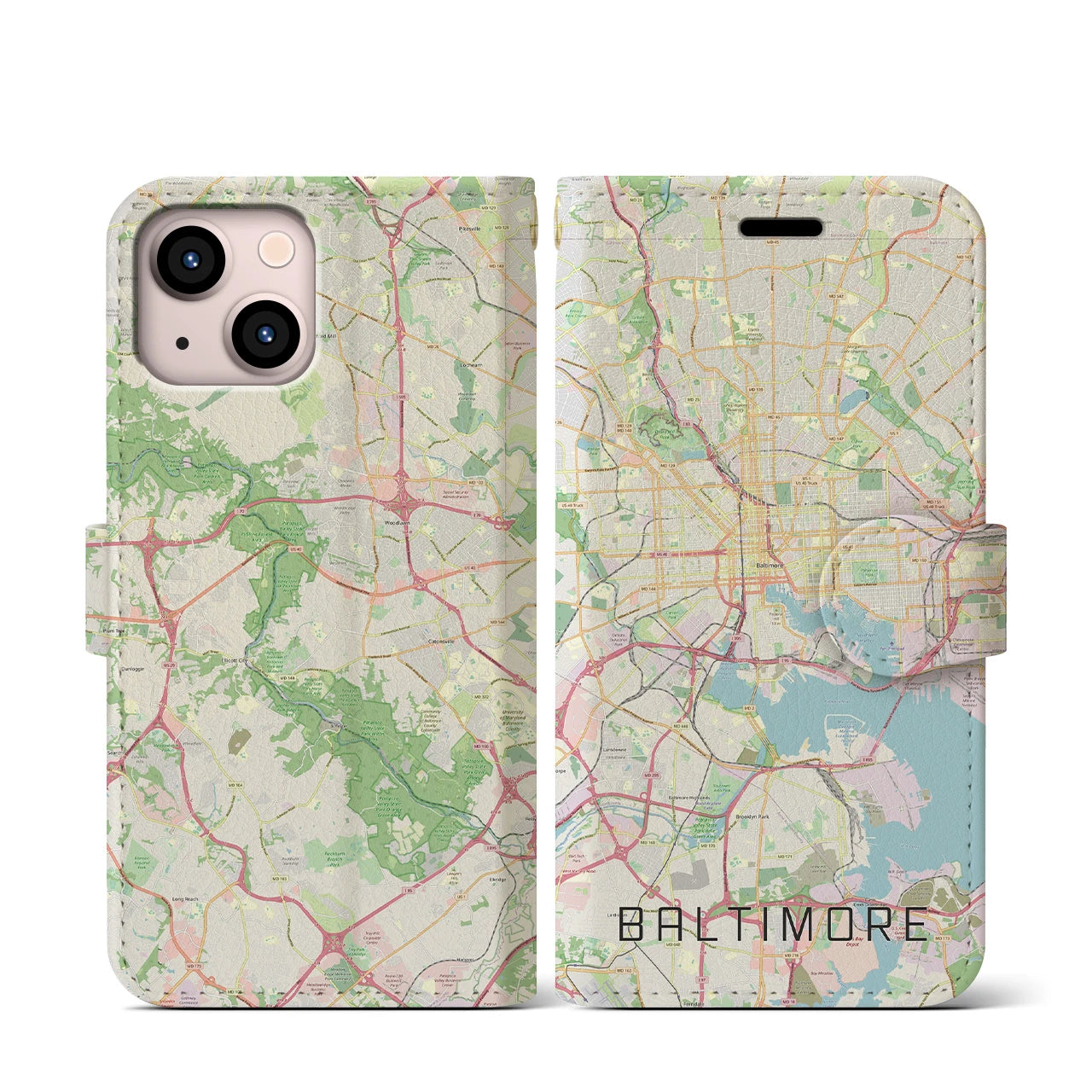 【ボルチモア(アメリカ)】地図柄iPhoneケース(手帳タイプ)ナチュラル・iPhone 13 mini 用