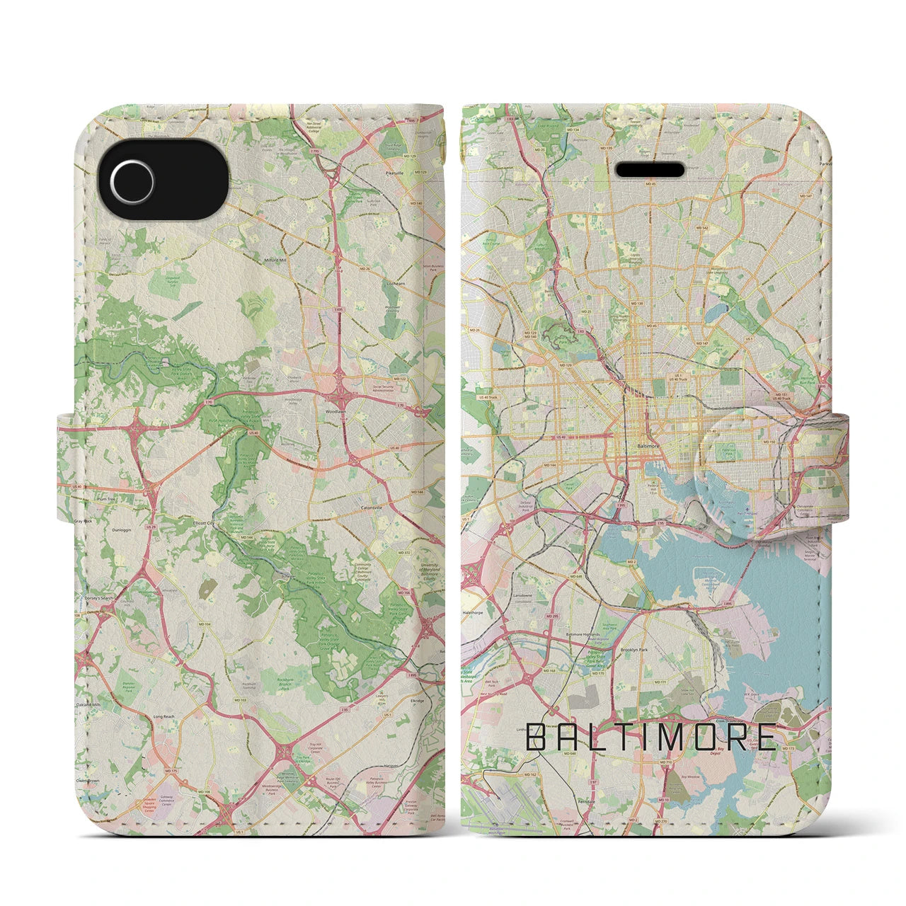 【ボルチモア(アメリカ)】地図柄iPhoneケース(手帳タイプ)ナチュラル・iPhone SE(第3 / 第2世代) / 8 / 7 / 6s / 6 用