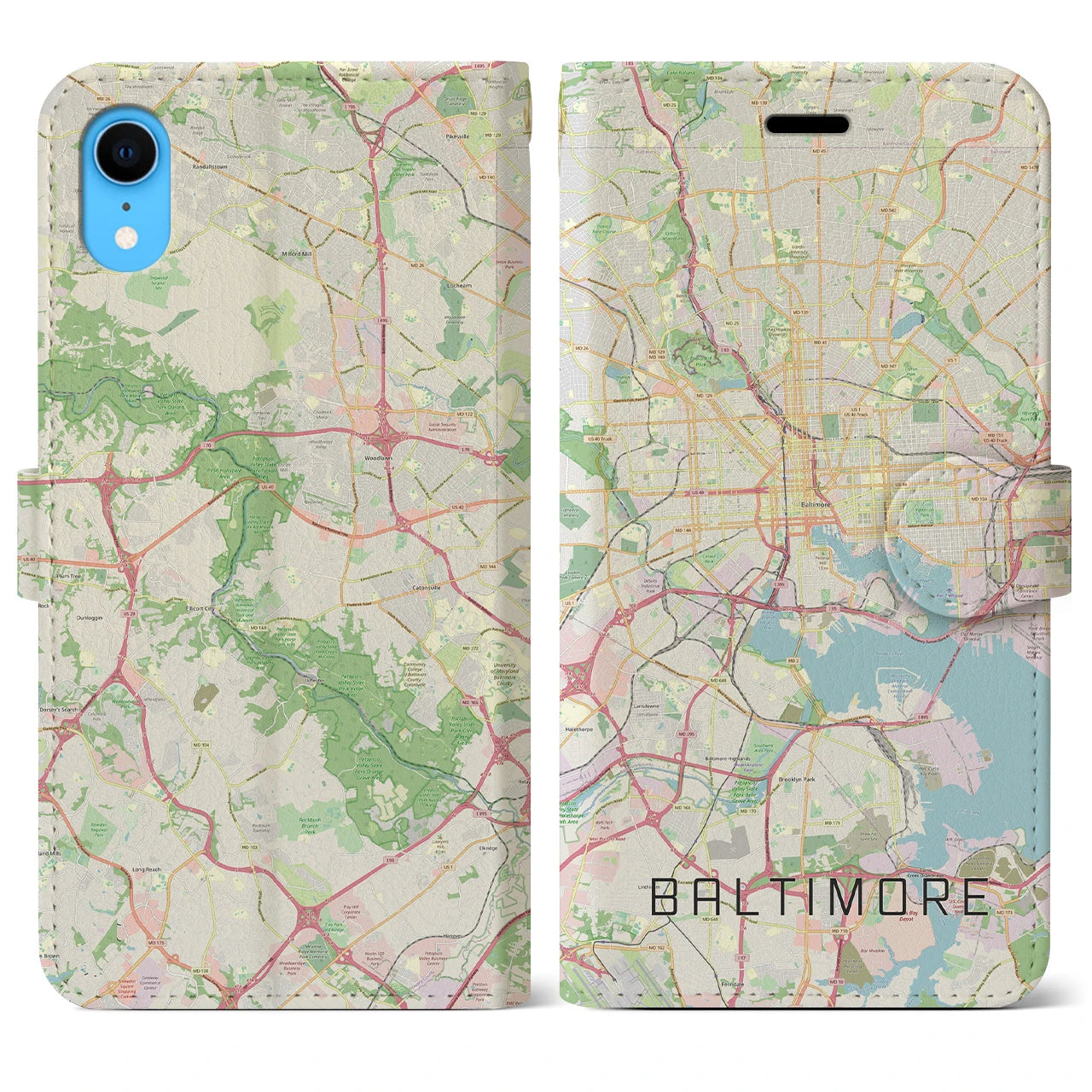 【ボルチモア(アメリカ)】地図柄iPhoneケース(手帳タイプ)ナチュラル・iPhone XR 用