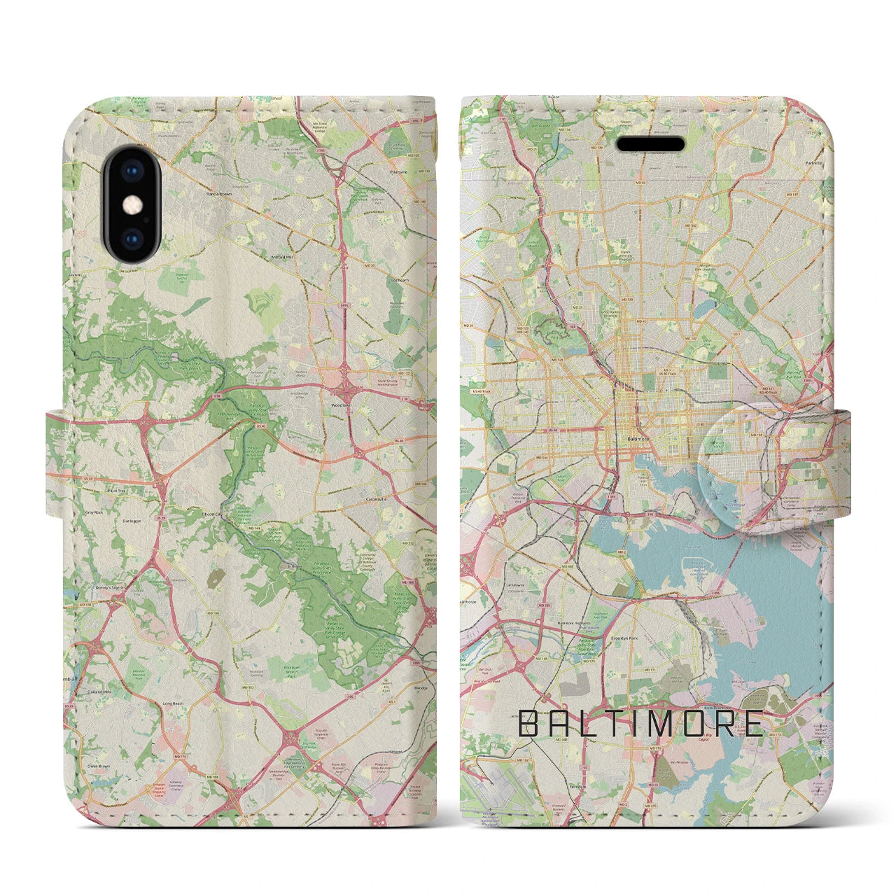 【ボルチモア(アメリカ)】地図柄iPhoneケース(手帳タイプ)ナチュラル・iPhone XS / X 用
