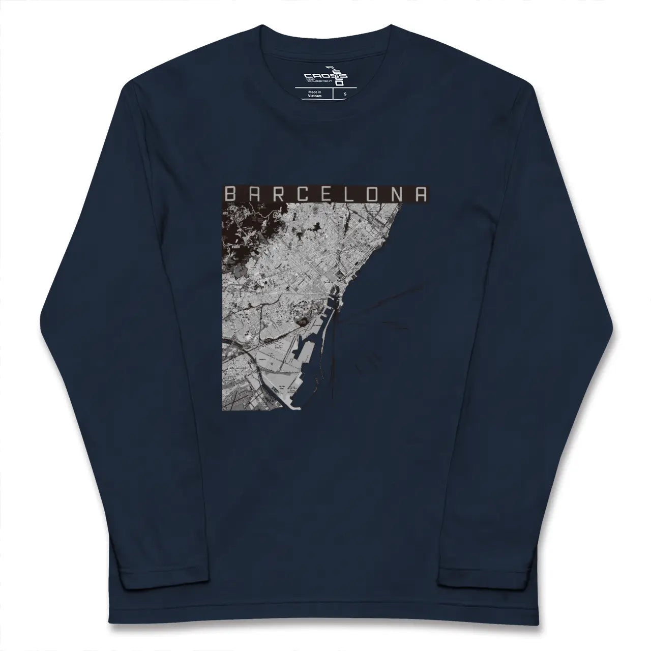 【バルセロナ(スペイン)】地図柄ロングスリーブTシャツ