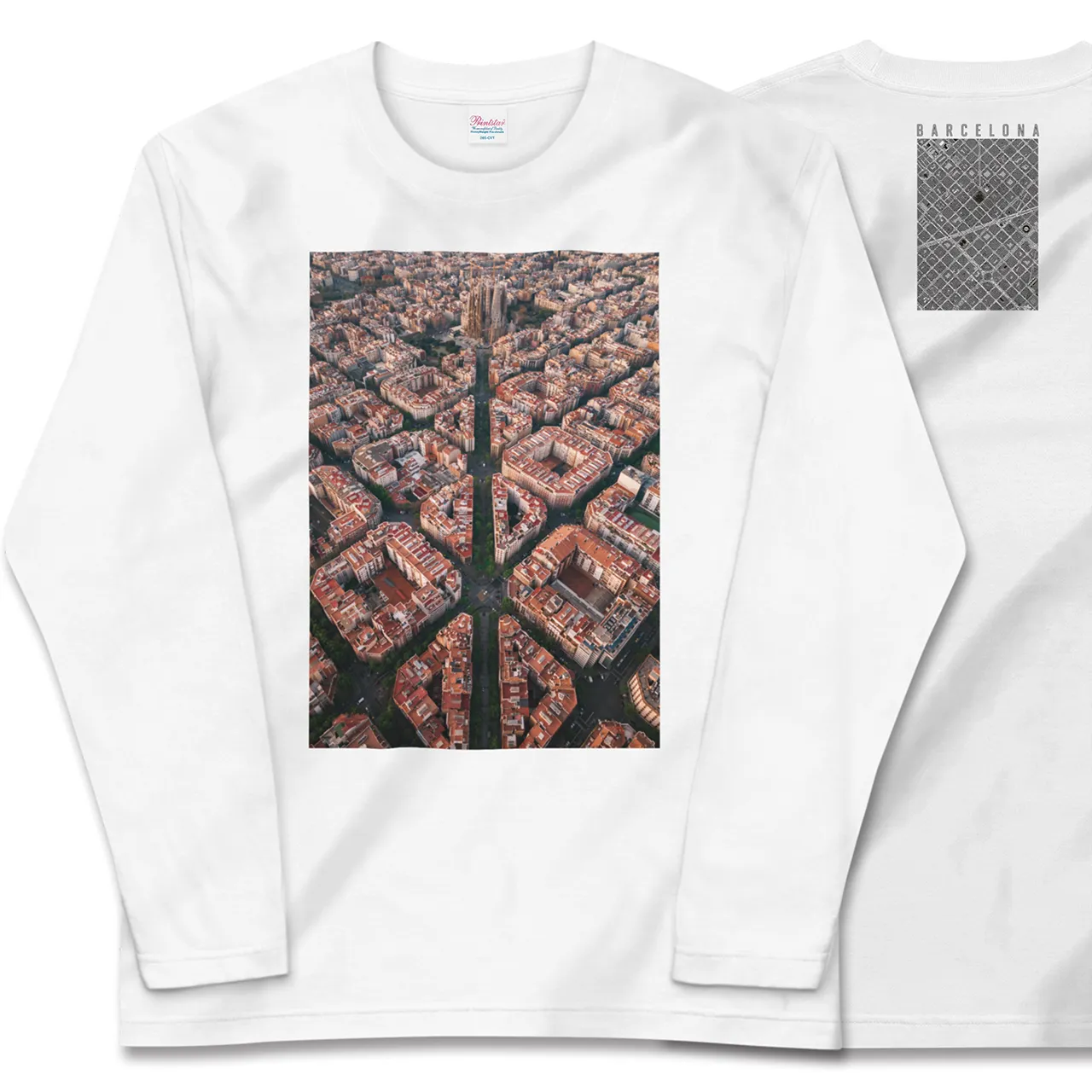 【バルセロナ(スペイン)】Map World ロングスリーブTシャツ