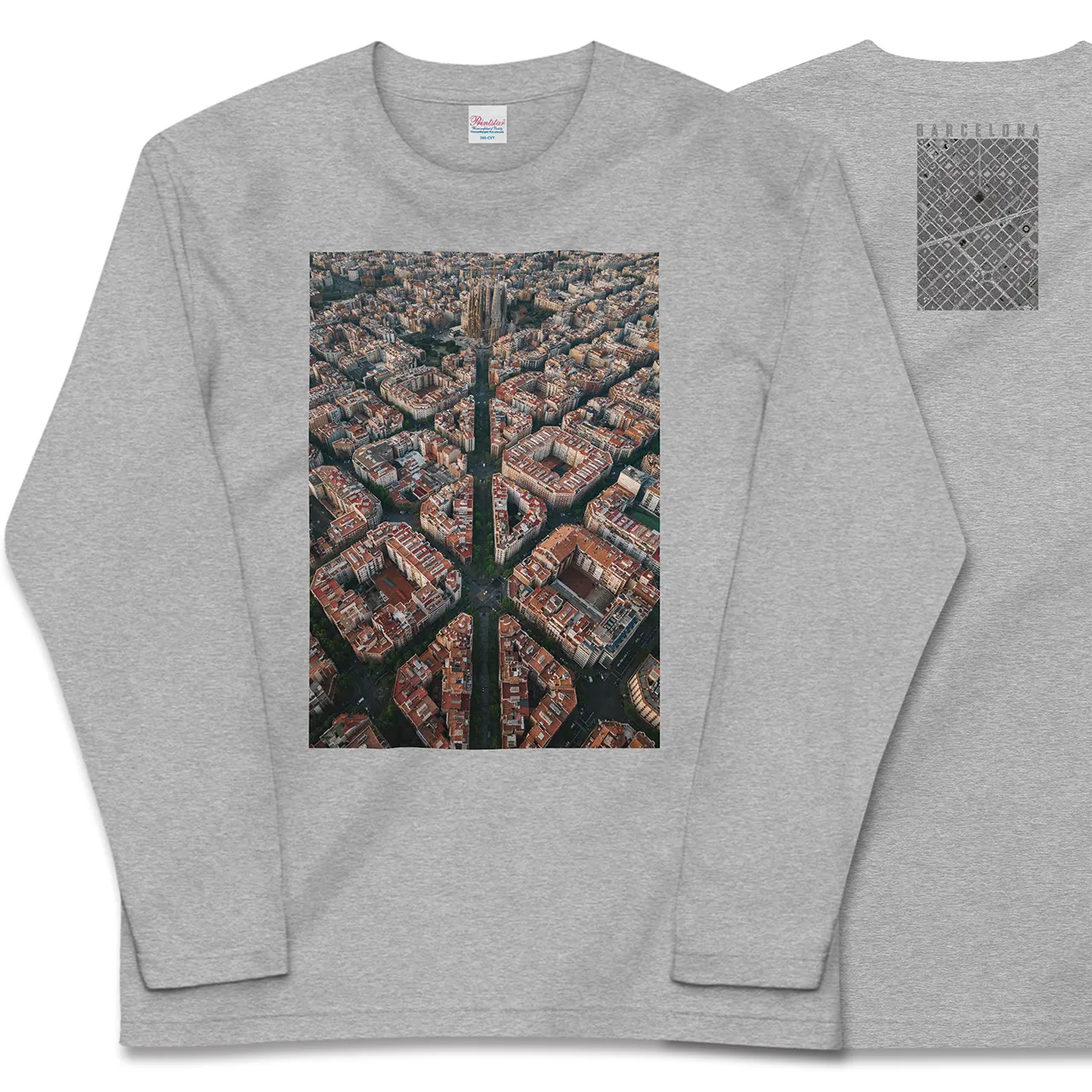 【バルセロナ(スペイン)】Map World ロングスリーブTシャツ