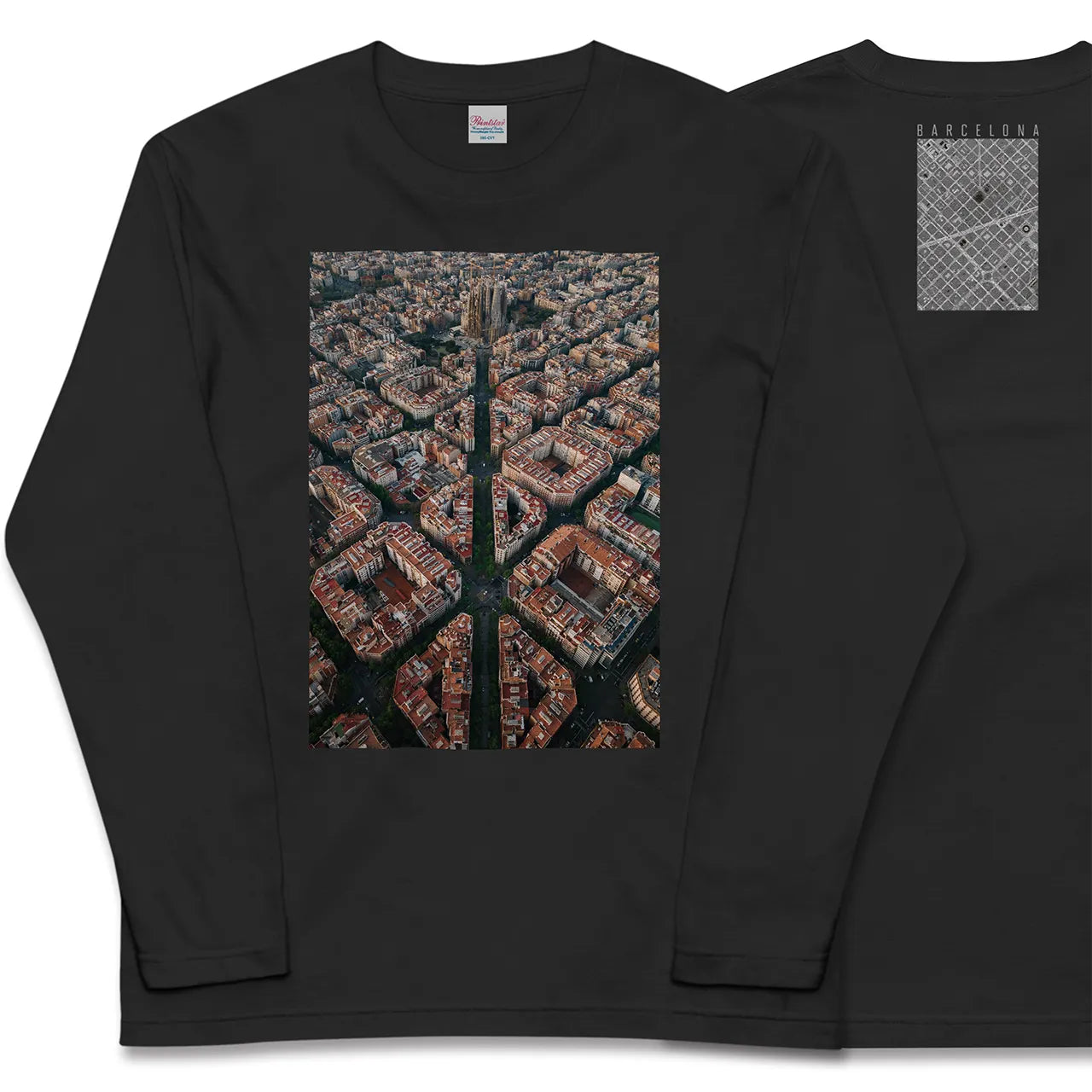 【バルセロナ(スペイン)】Map World ロングスリーブTシャツ