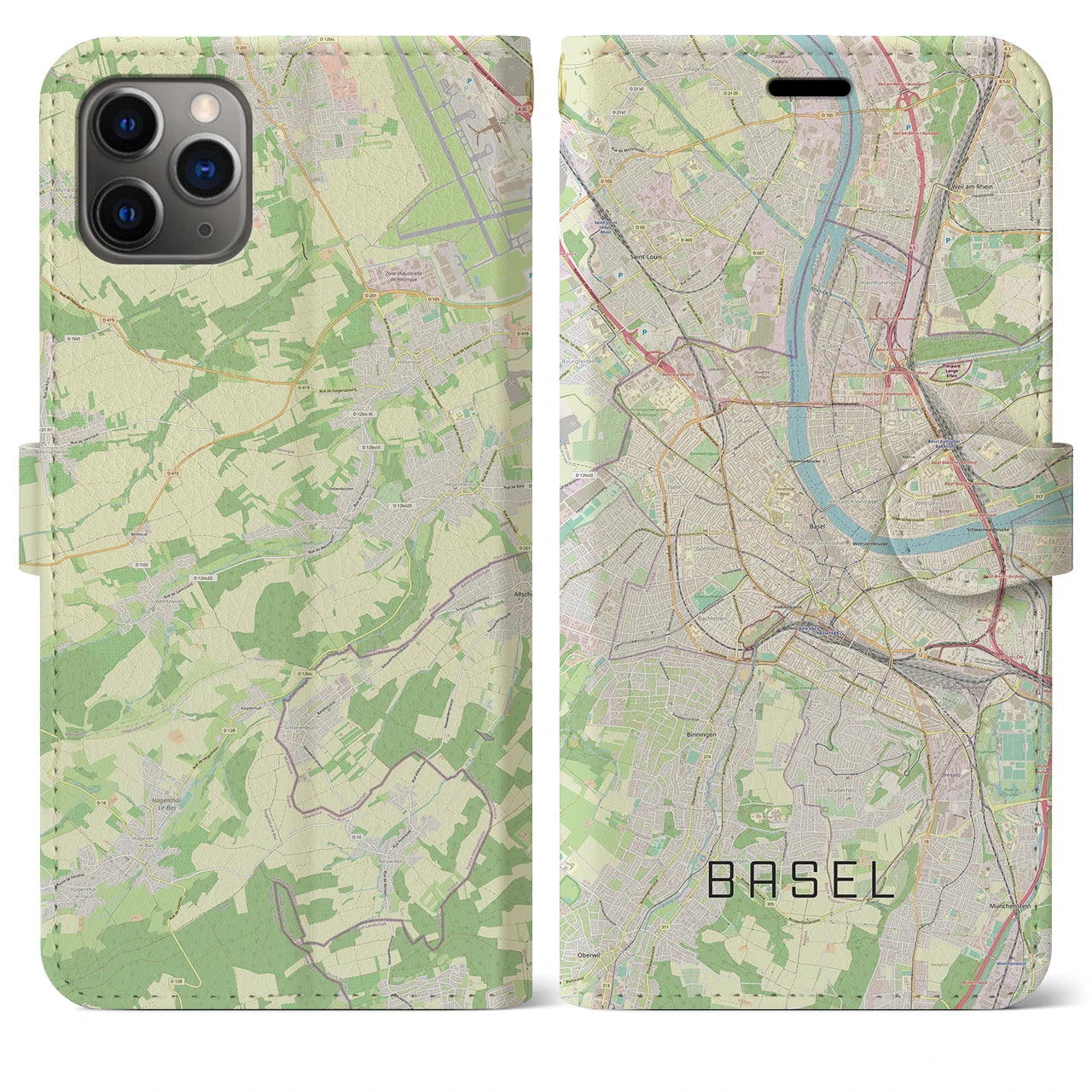 【バーゼル(スイス)】地図柄iPhoneケース(手帳タイプ)ナチュラル・iPhone 11 Pro Max 用