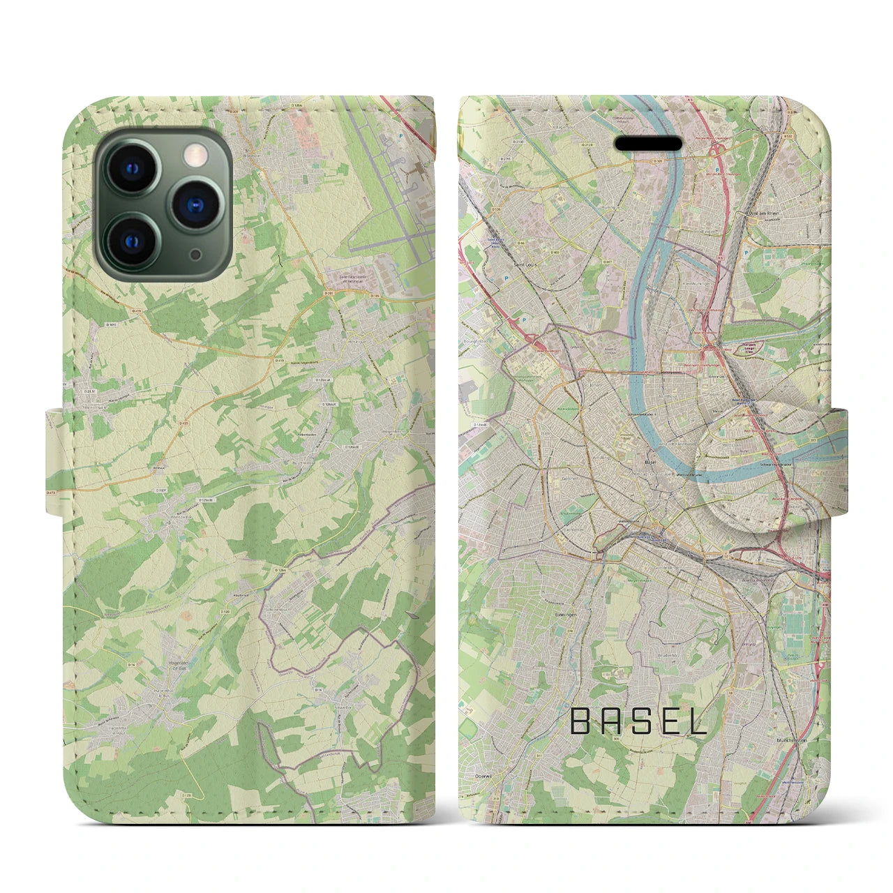 【バーゼル(スイス)】地図柄iPhoneケース(手帳タイプ)ナチュラル・iPhone 11 Pro 用
