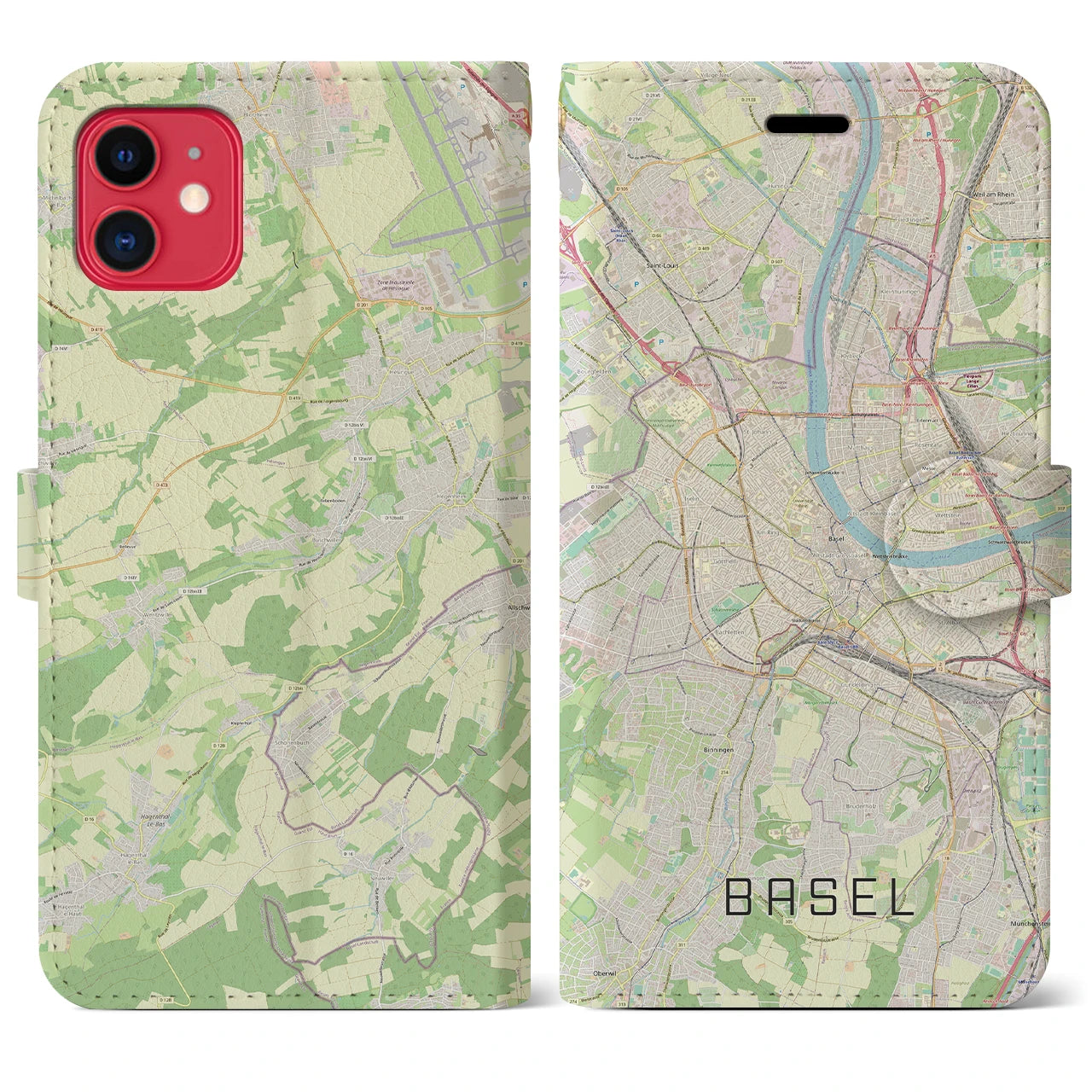【バーゼル(スイス)】地図柄iPhoneケース(手帳タイプ)ナチュラル・iPhone 11 用