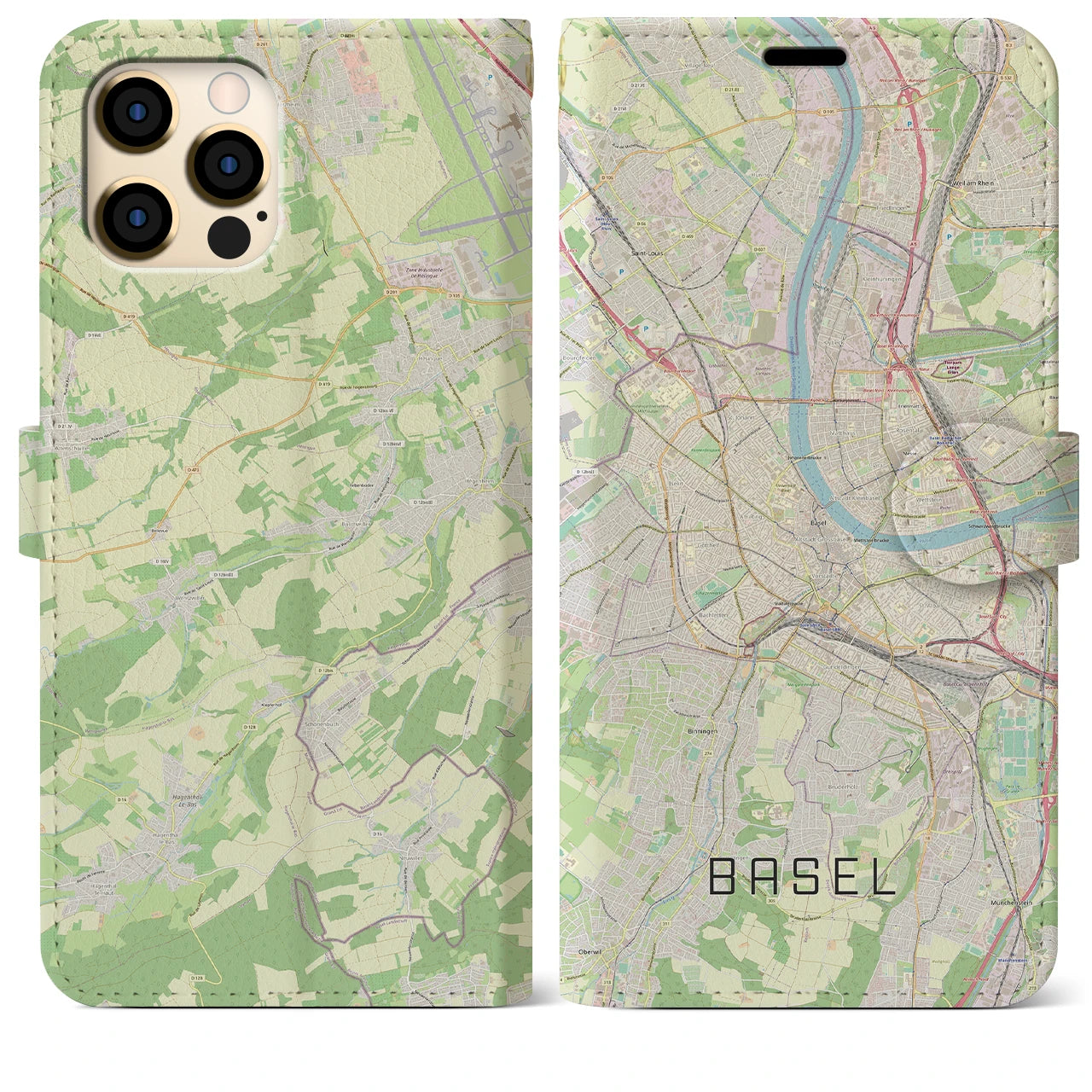 【バーゼル(スイス)】地図柄iPhoneケース(手帳タイプ)ナチュラル・iPhone 12 Pro Max 用