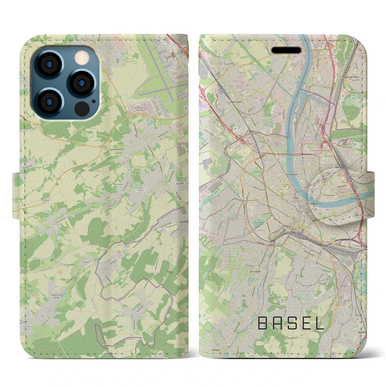 【バーゼル(スイス)】地図柄iPhoneケース(手帳タイプ)ナチュラル・iPhone 12 / 12 Pro 用