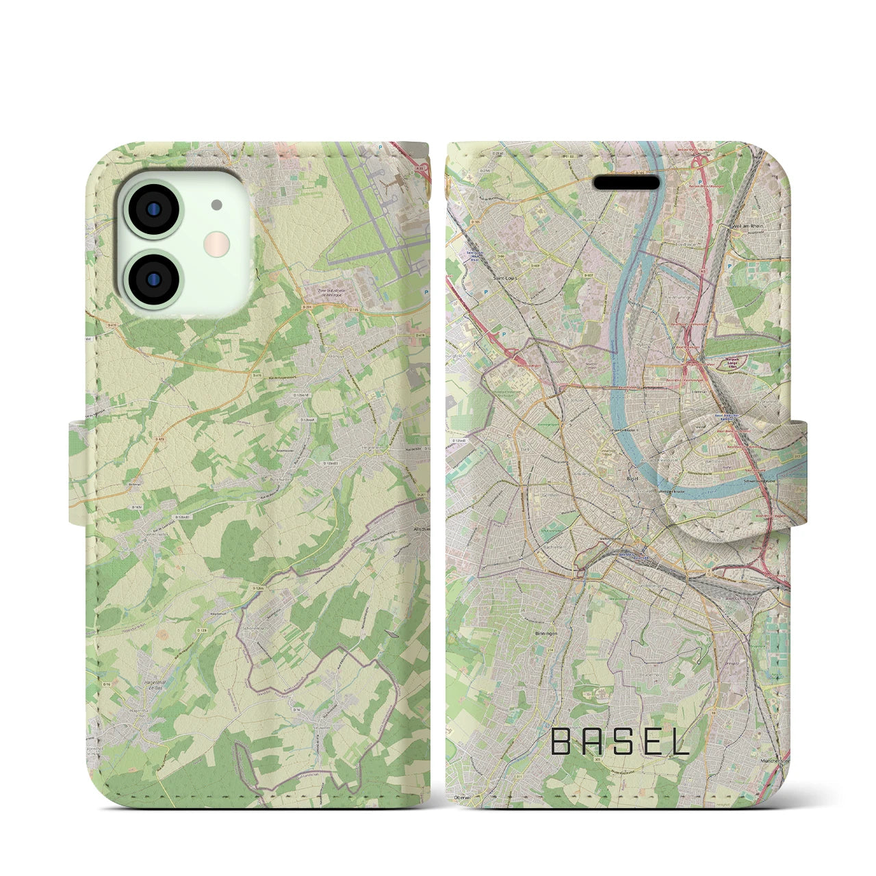 【バーゼル(スイス)】地図柄iPhoneケース(手帳タイプ)ナチュラル・iPhone 12 mini 用