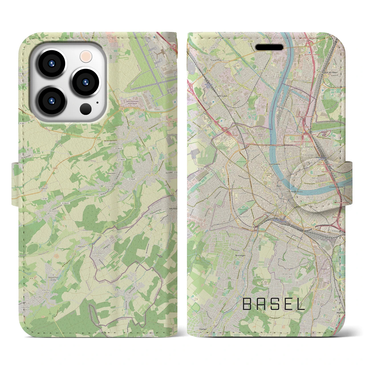 【バーゼル(スイス)】地図柄iPhoneケース(手帳タイプ)ナチュラル・iPhone 13 Pro 用