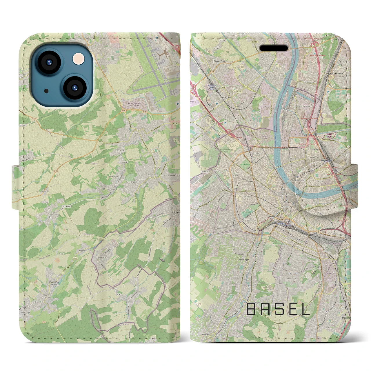 【バーゼル(スイス)】地図柄iPhoneケース(手帳タイプ)ナチュラル・iPhone 13 用