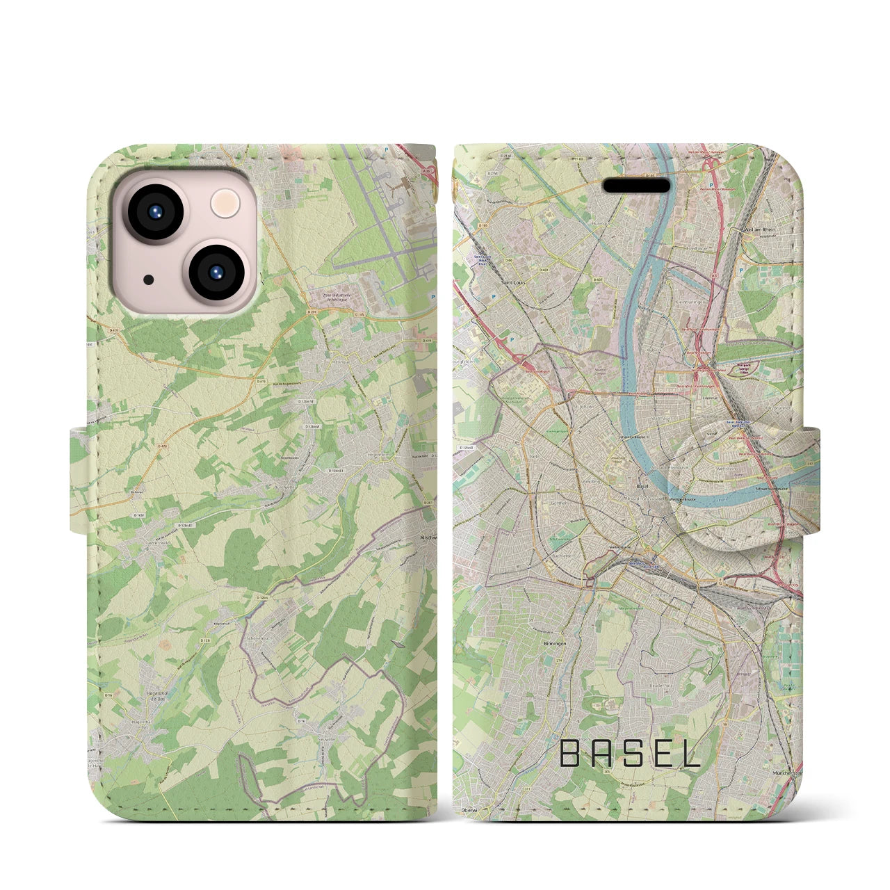 【バーゼル(スイス)】地図柄iPhoneケース(手帳タイプ)ナチュラル・iPhone 13 mini 用