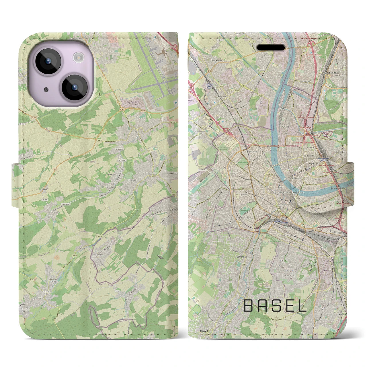 【バーゼル(スイス)】地図柄iPhoneケース(手帳タイプ)ナチュラル・iPhone 14 用